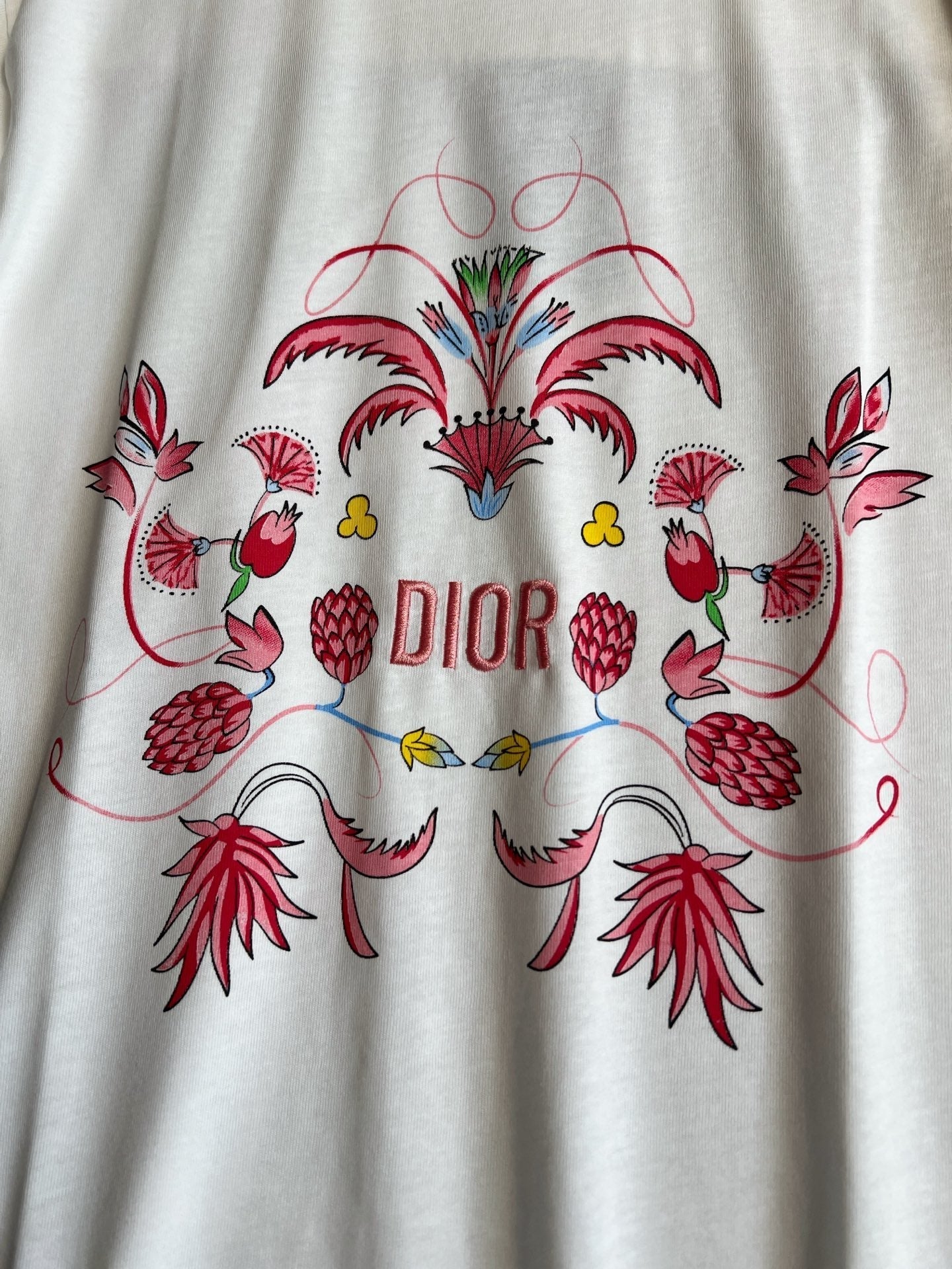 CD Floral Pattern t-shirt White Pink Cotton