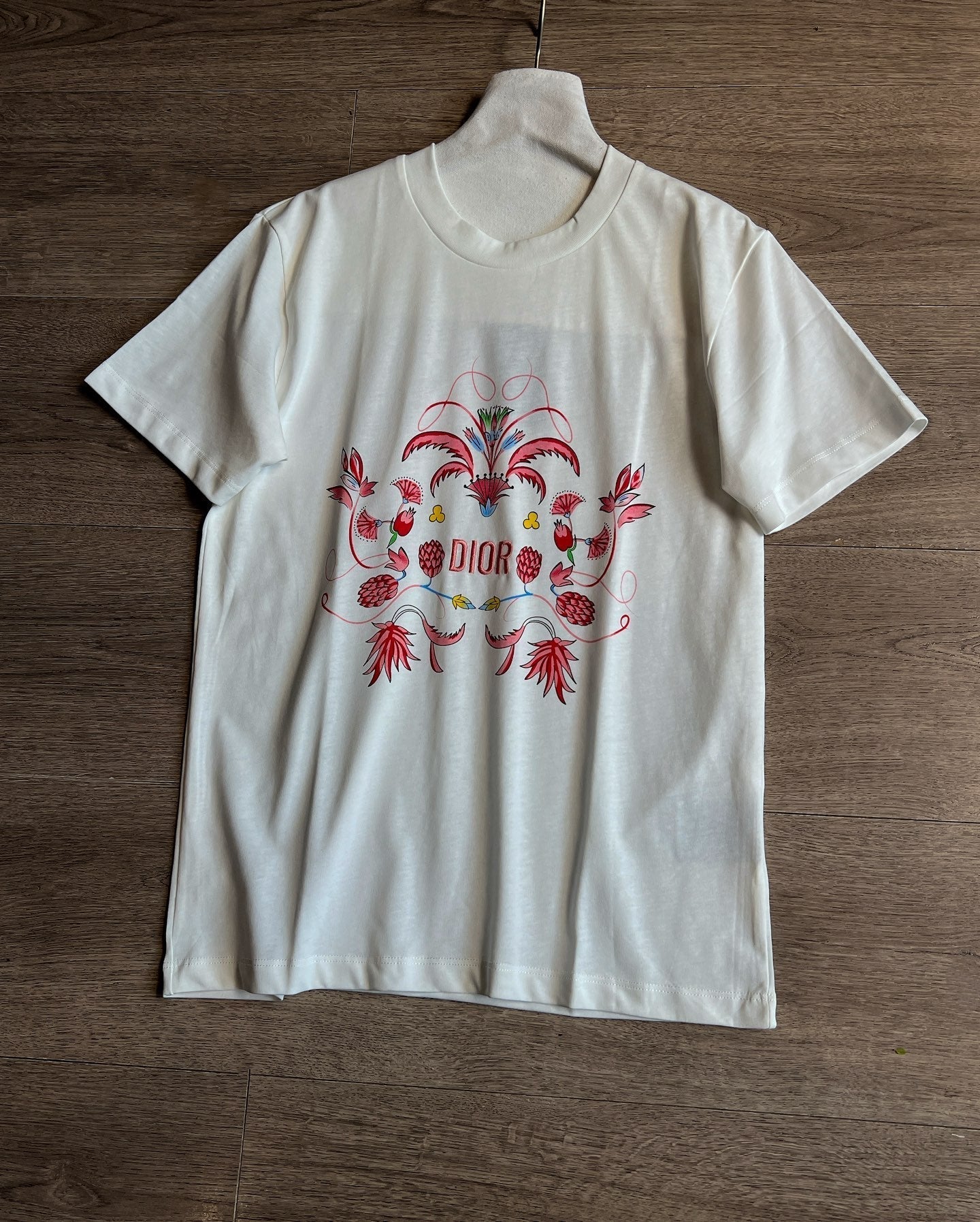 CD Floral Pattern t-shirt White Pink Cotton