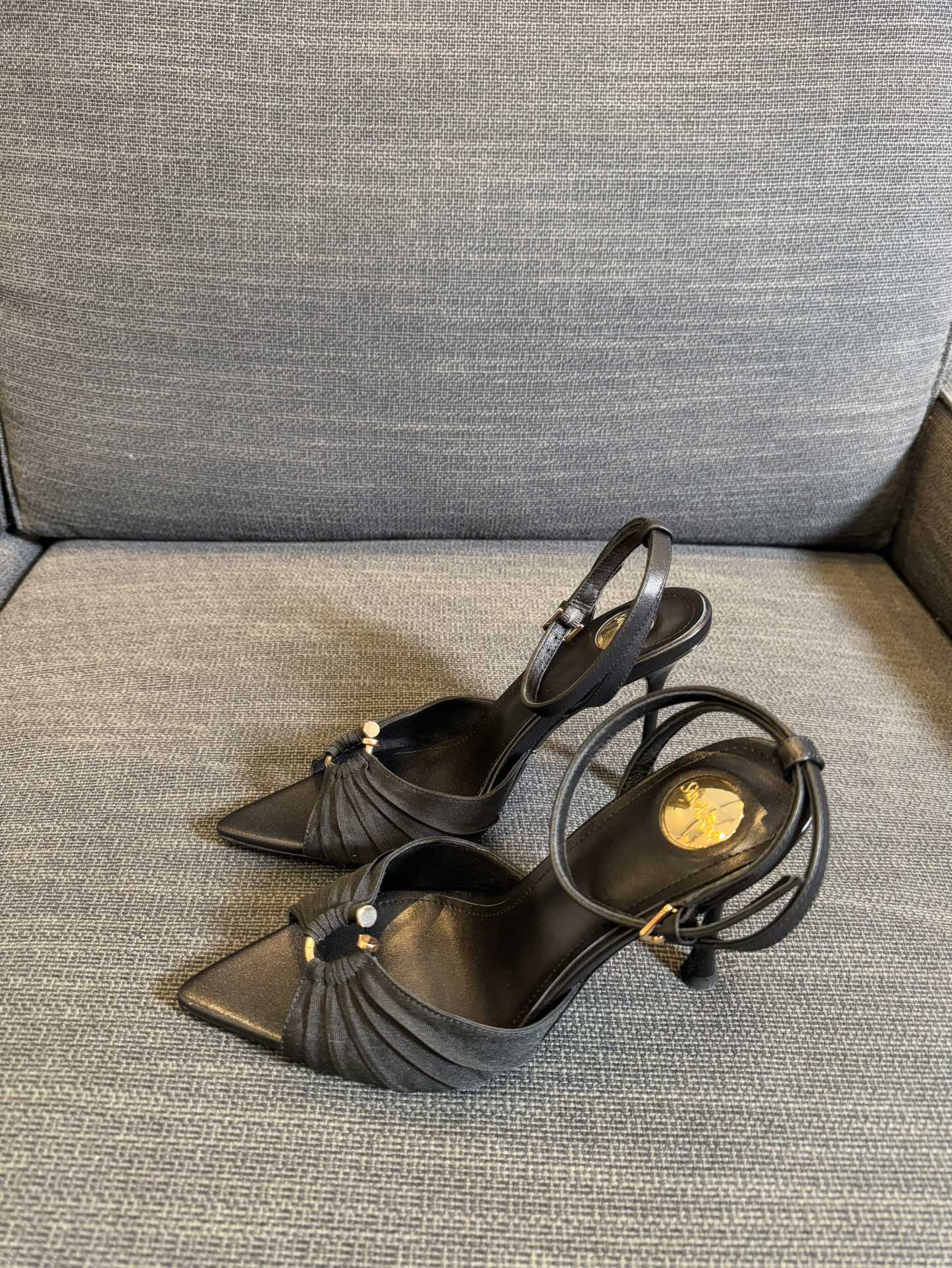 LOLA HIGH SANDALS IN BLACK SMOOTH LAMBSKIN AND DRAPED JERSEY