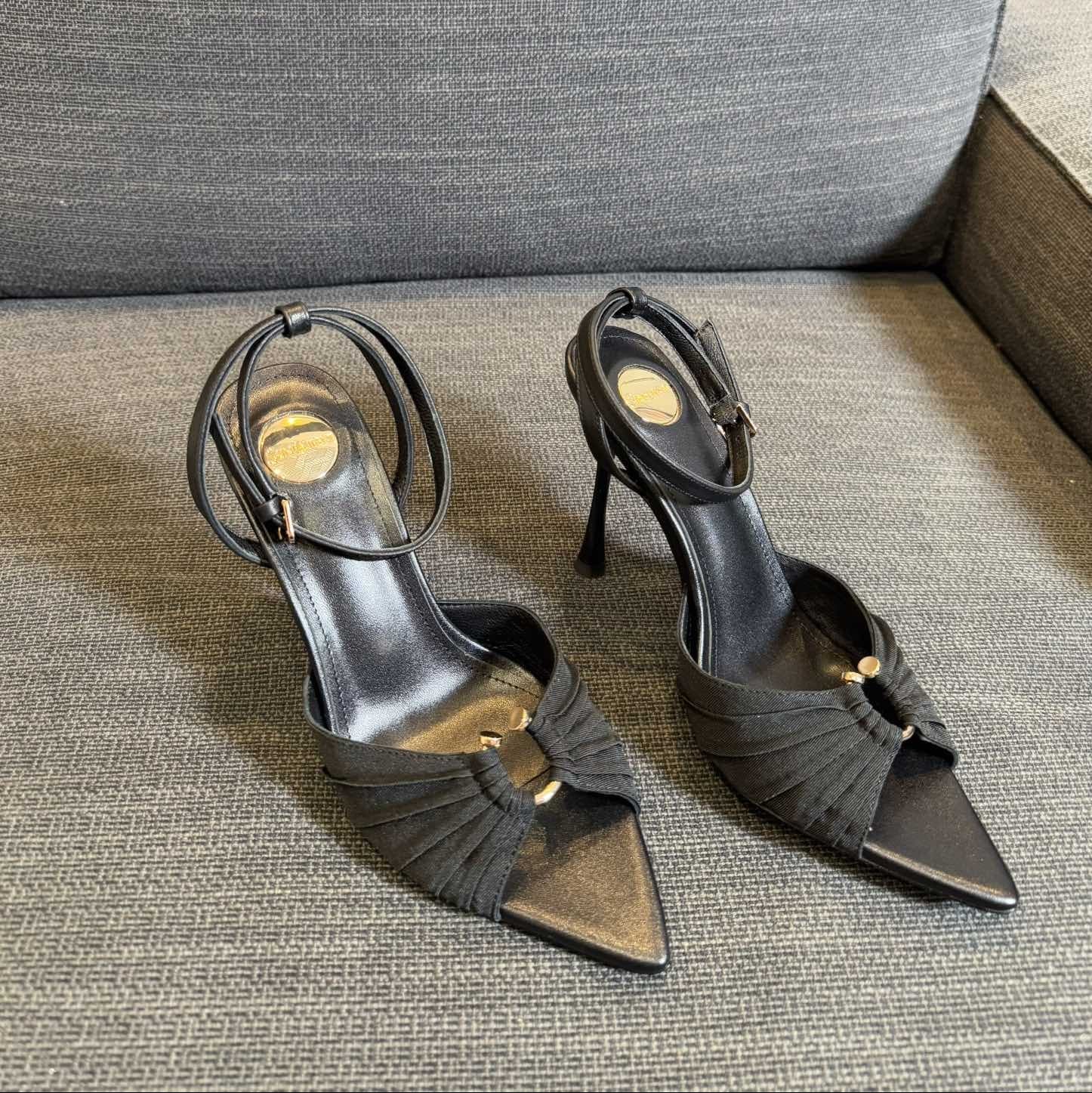 LOLA HIGH SANDALS IN BLACK SMOOTH LAMBSKIN AND DRAPED JERSEY