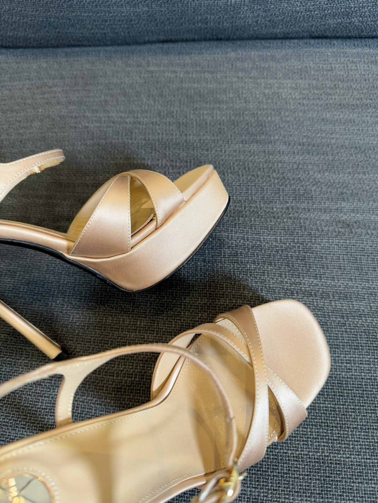 DEBBIE PLATFORM SANDALS IN BEIGE SATIN