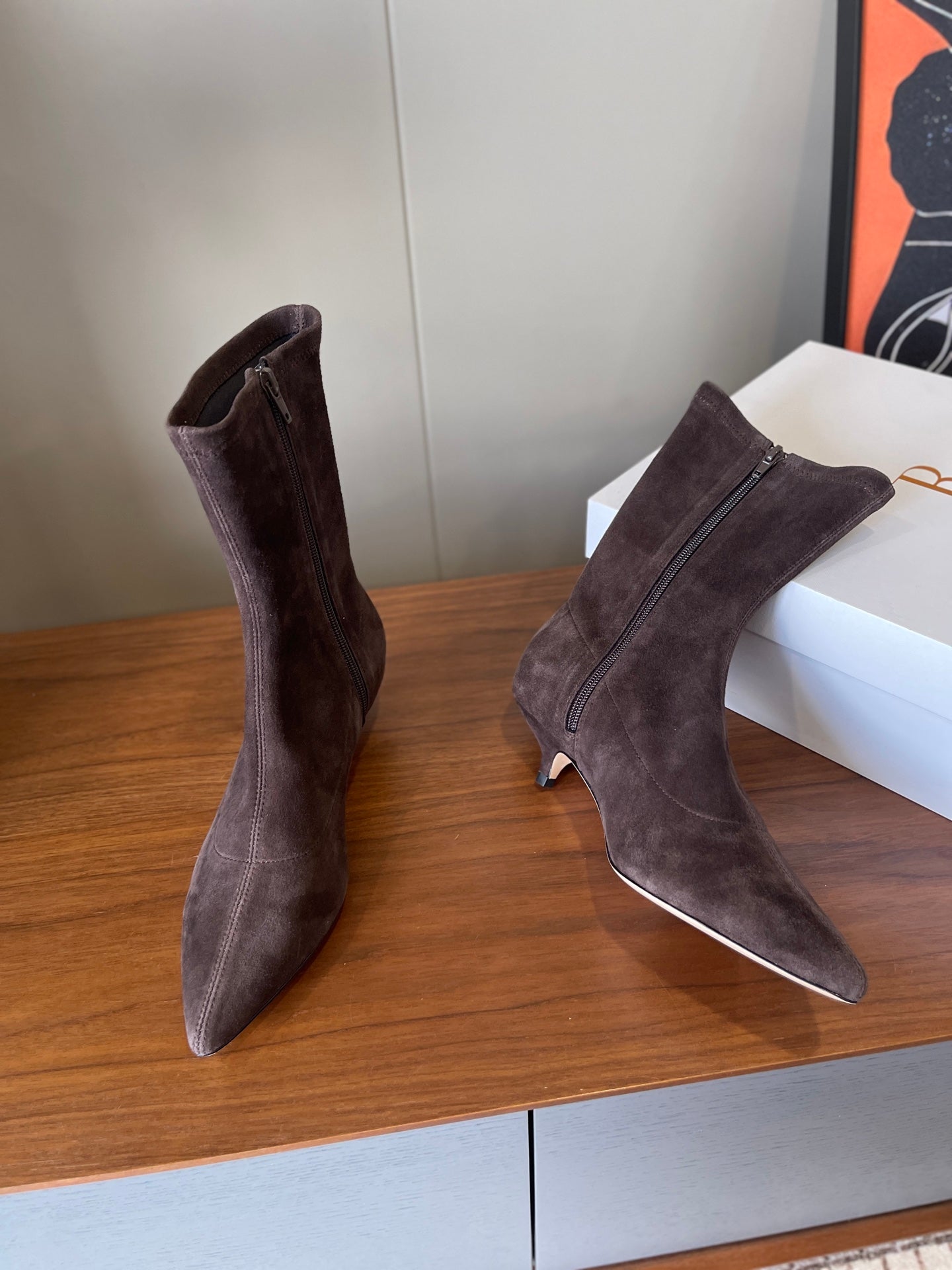 The Row 2025 Heel Ankle Boot Dark Brown Suede 561610