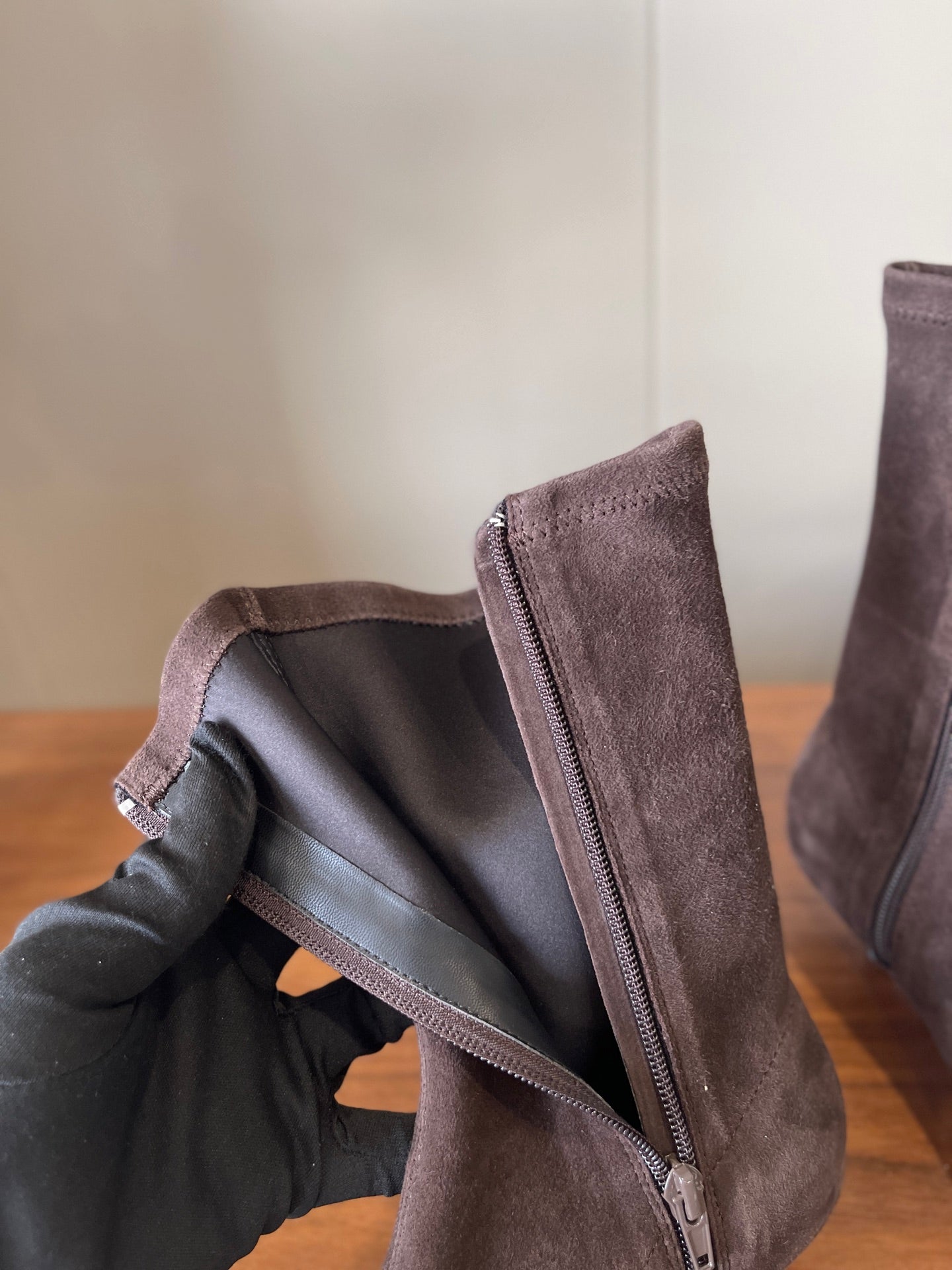 The Row 2025 Heel Ankle Boot Dark Brown Suede 561610