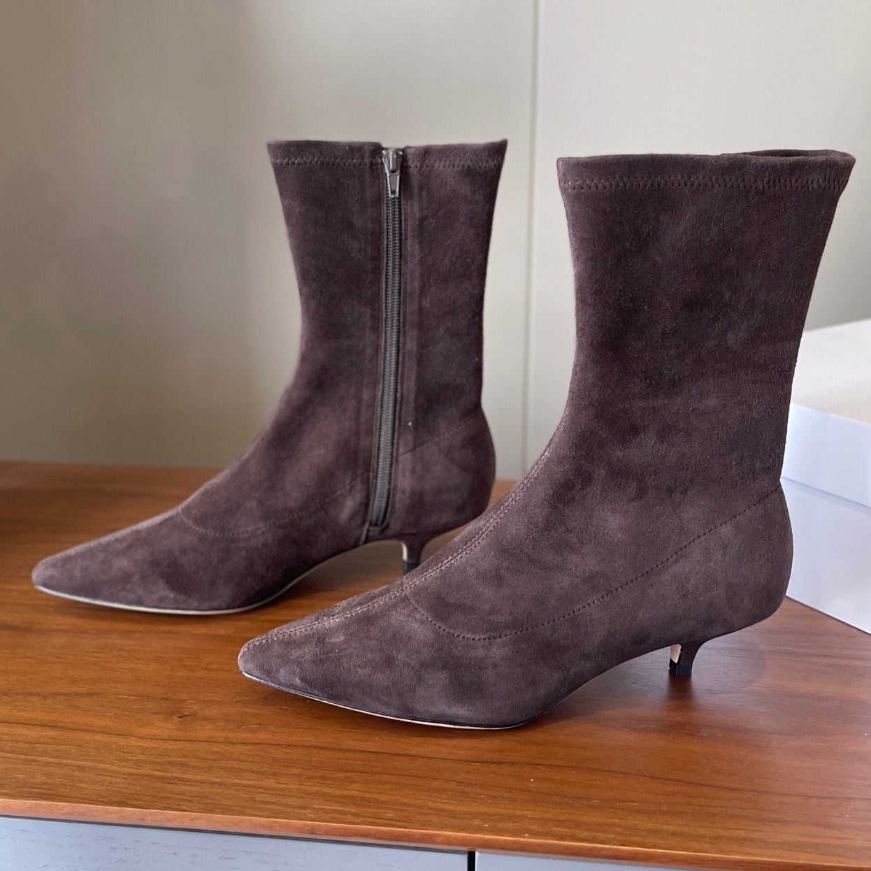 The Row 2025 Heel Ankle Boot Dark Brown Suede 561610