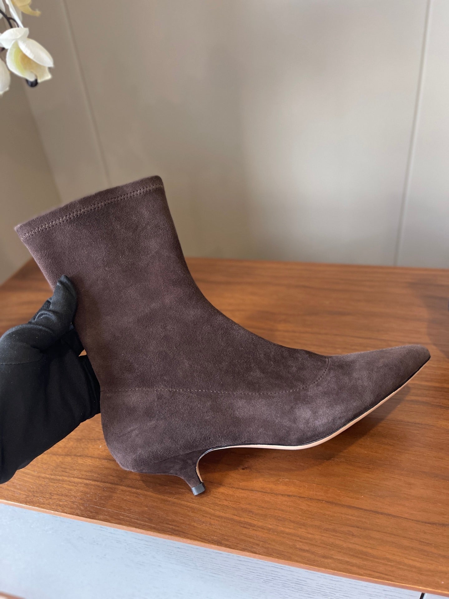 The Row 2025 Heel Ankle Boot Dark Brown Suede 561610