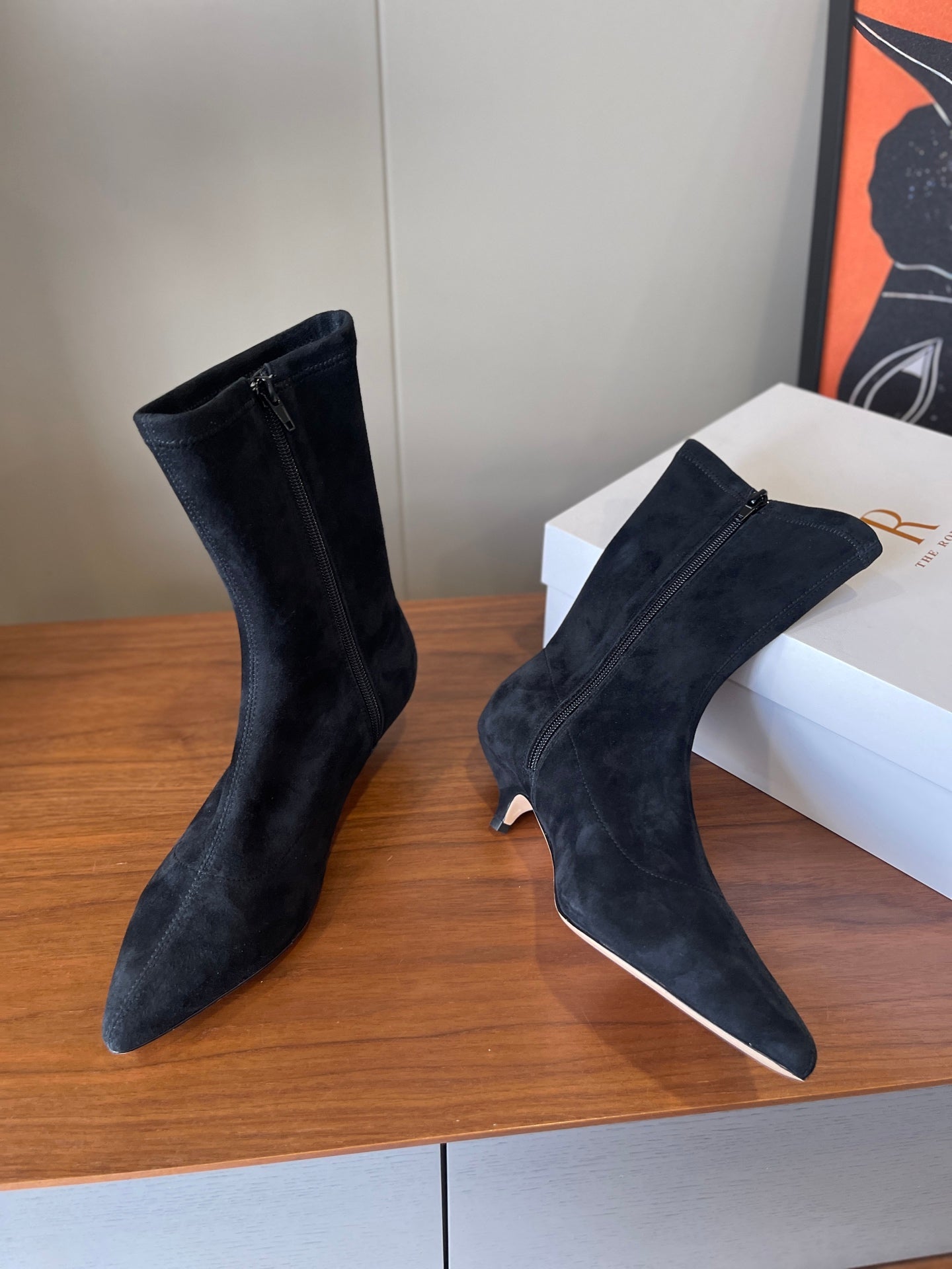 The Row 2025 Heel Ankle Boot Black Suede 561609