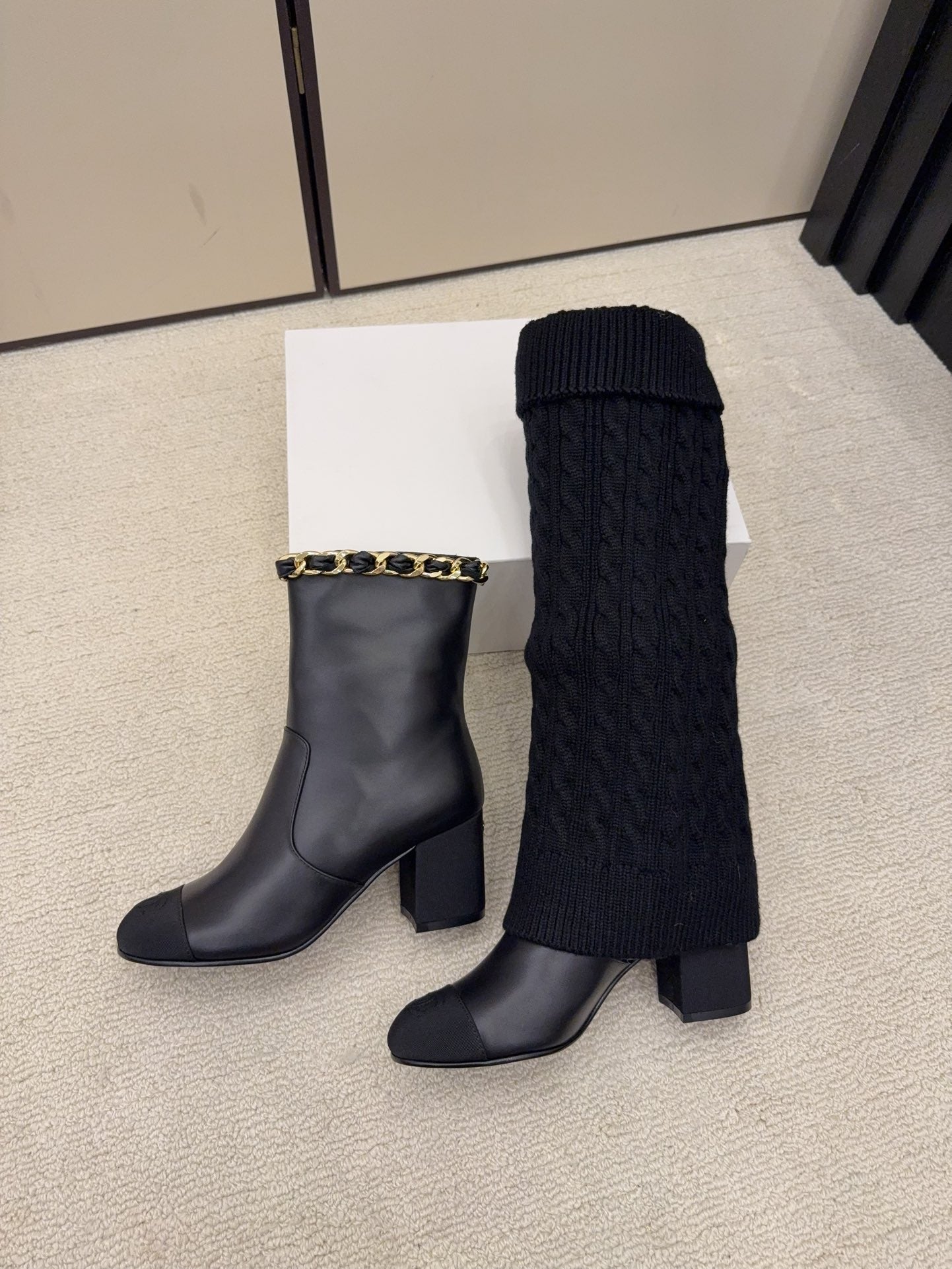 CC 26 Boot With Sock Detail Black Wool Leather 588842