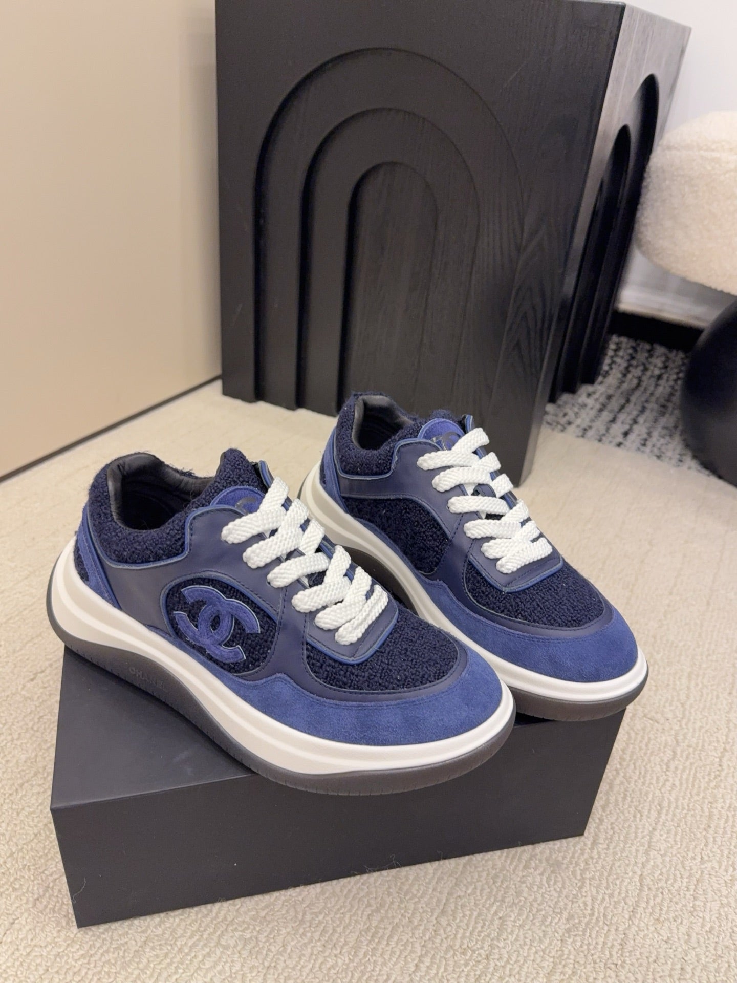 CC 26 Sneaker Navy Blue mix White Tweed Fabric and Suede 589080