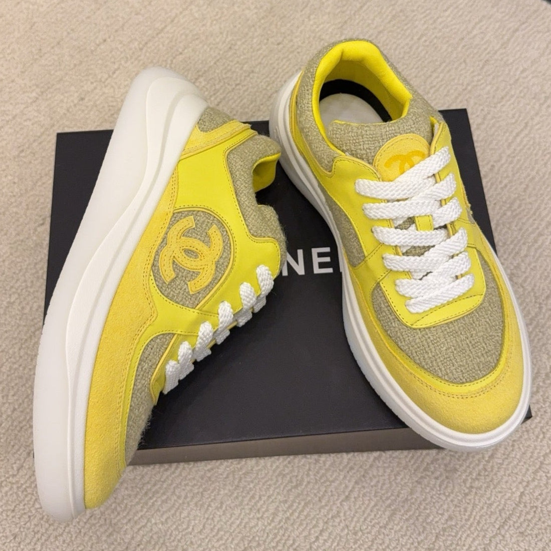 CC 26 Sneaker Yellow Tweed Fabric and Suede 589082