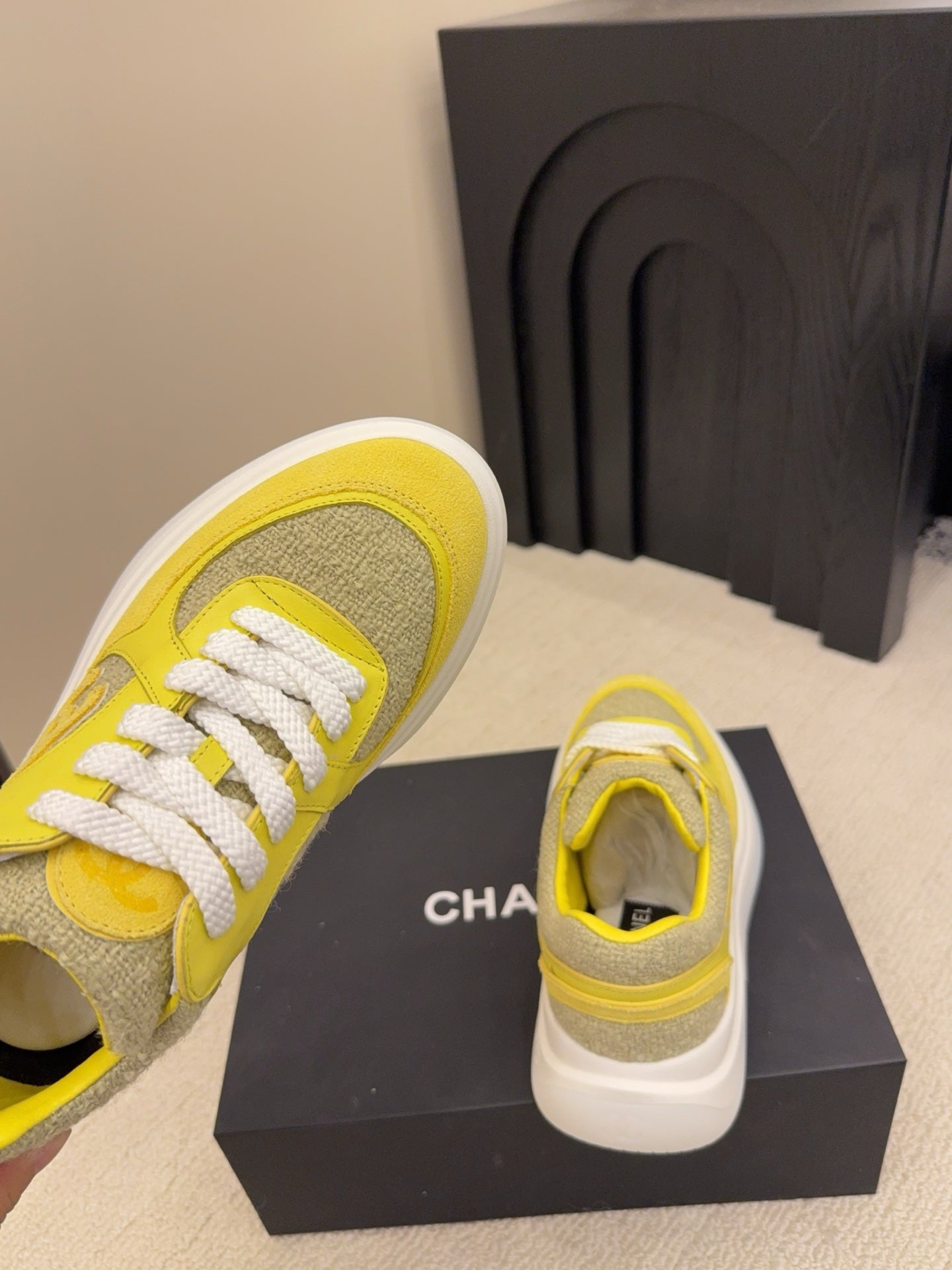 CC 26 Sneaker Yellow Tweed Fabric and Suede 589082