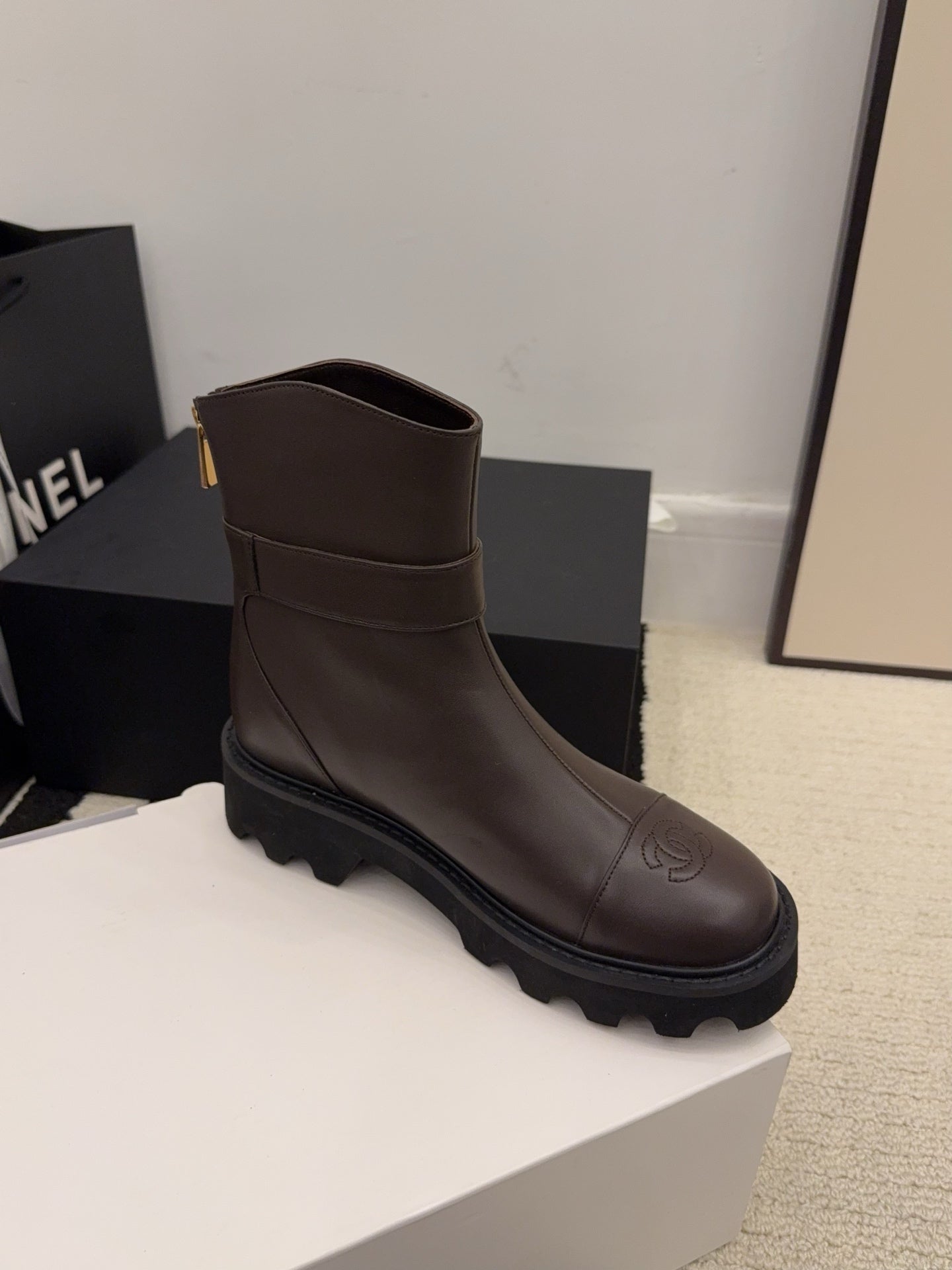 CC 26 Boot With Lug Sole Chocolate Black Calfskin 588677