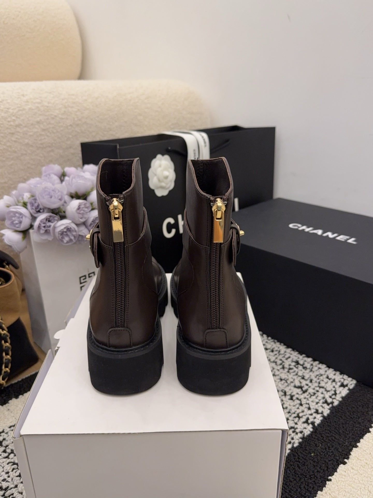 CC 26 Boot With Lug Sole Chocolate Black Calfskin 588677