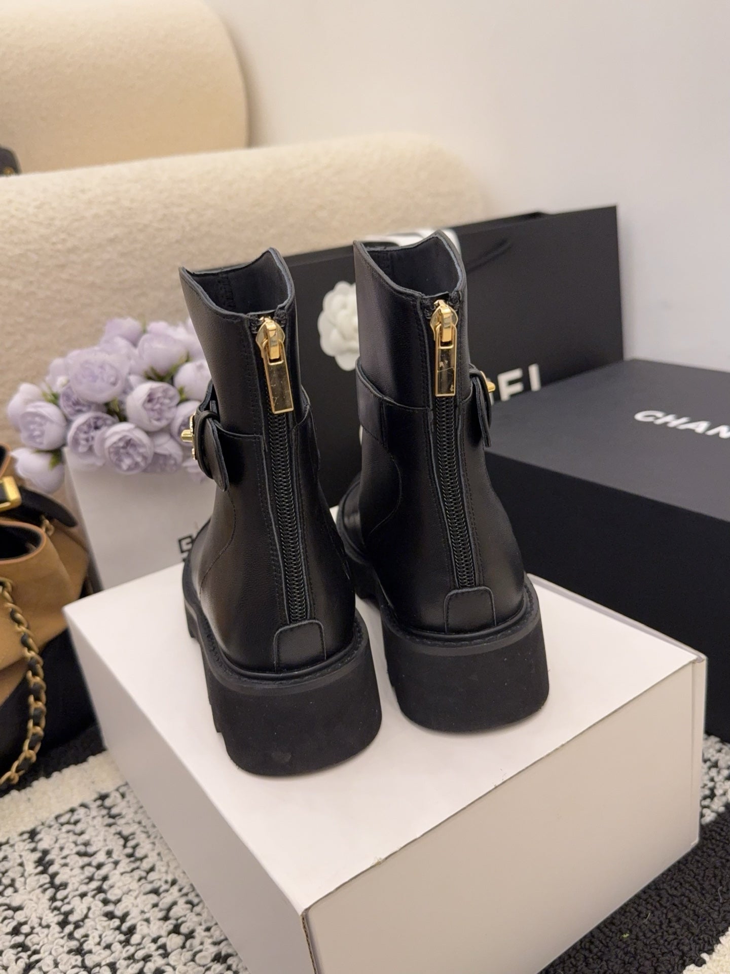 CC 26 Boot With Lug Sole Black Calfskin 588678