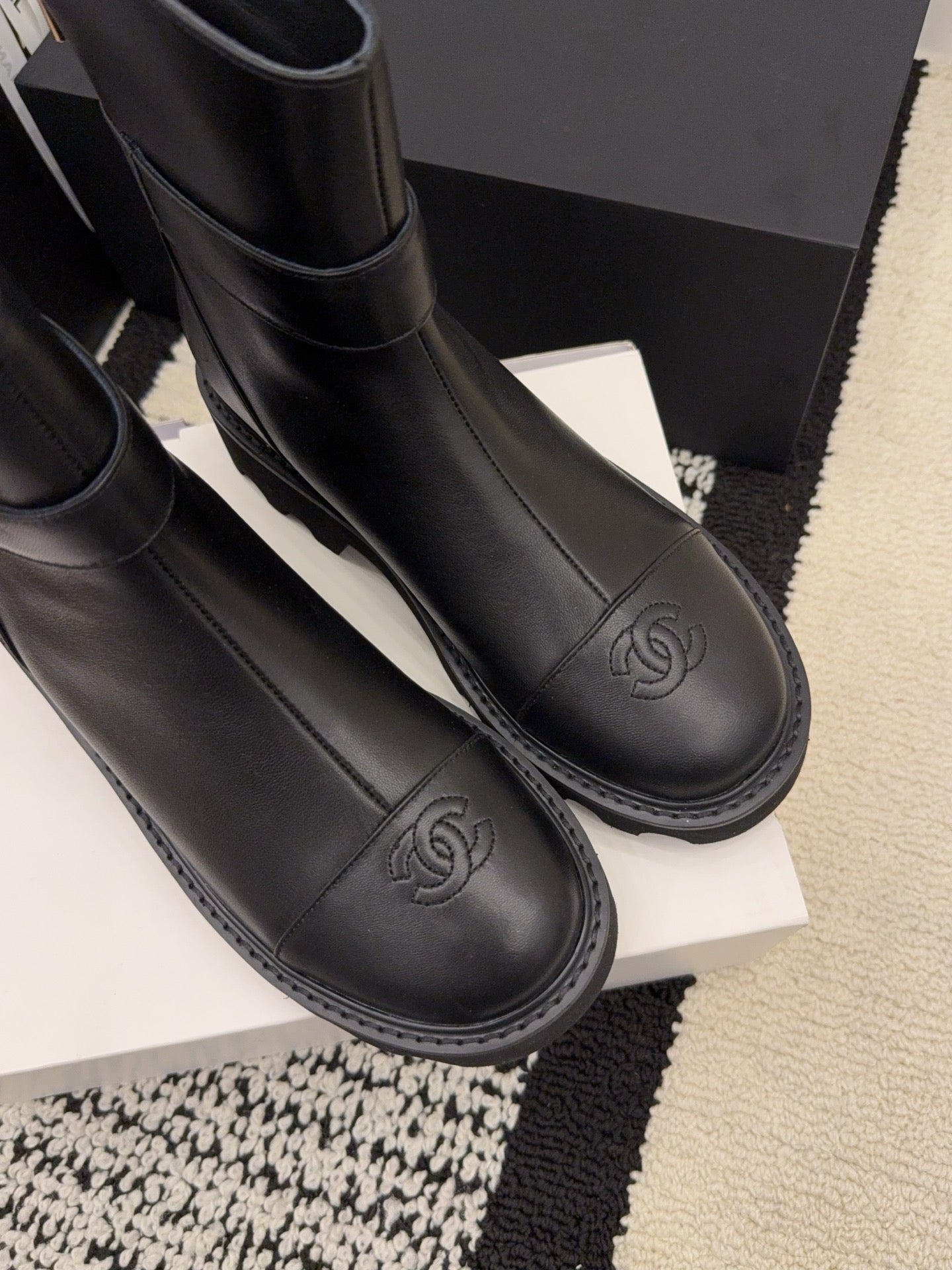 CC 26 Boot With Lug Sole Black Calfskin 588678