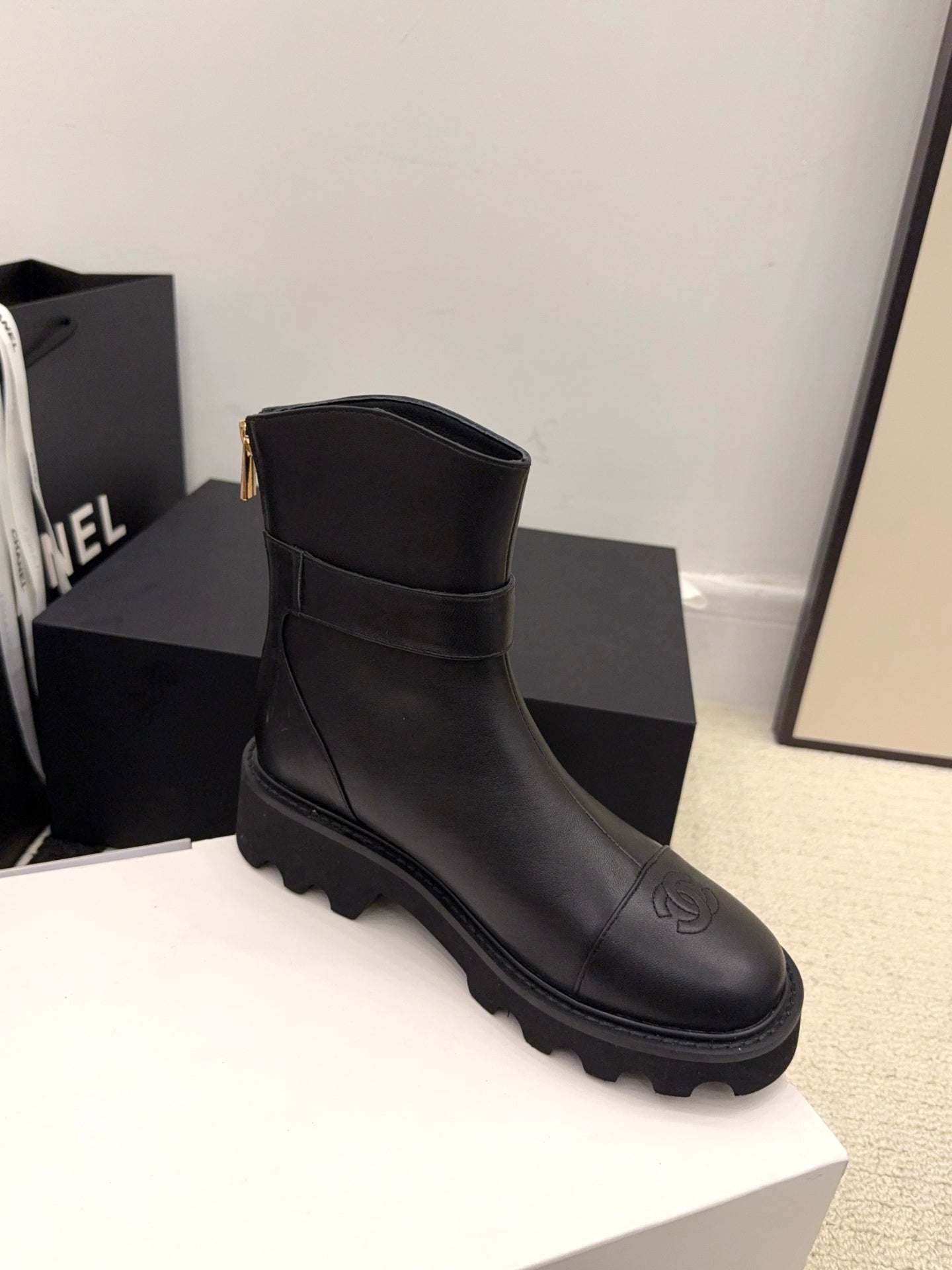 CC 26 Boot With Lug Sole Black Calfskin 588678