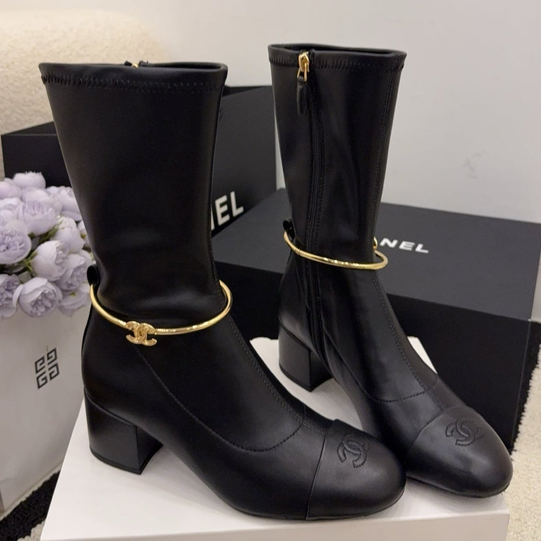 CC 26 Short Boot With Gold-tone Ankle Chain Black Lambskin 588819