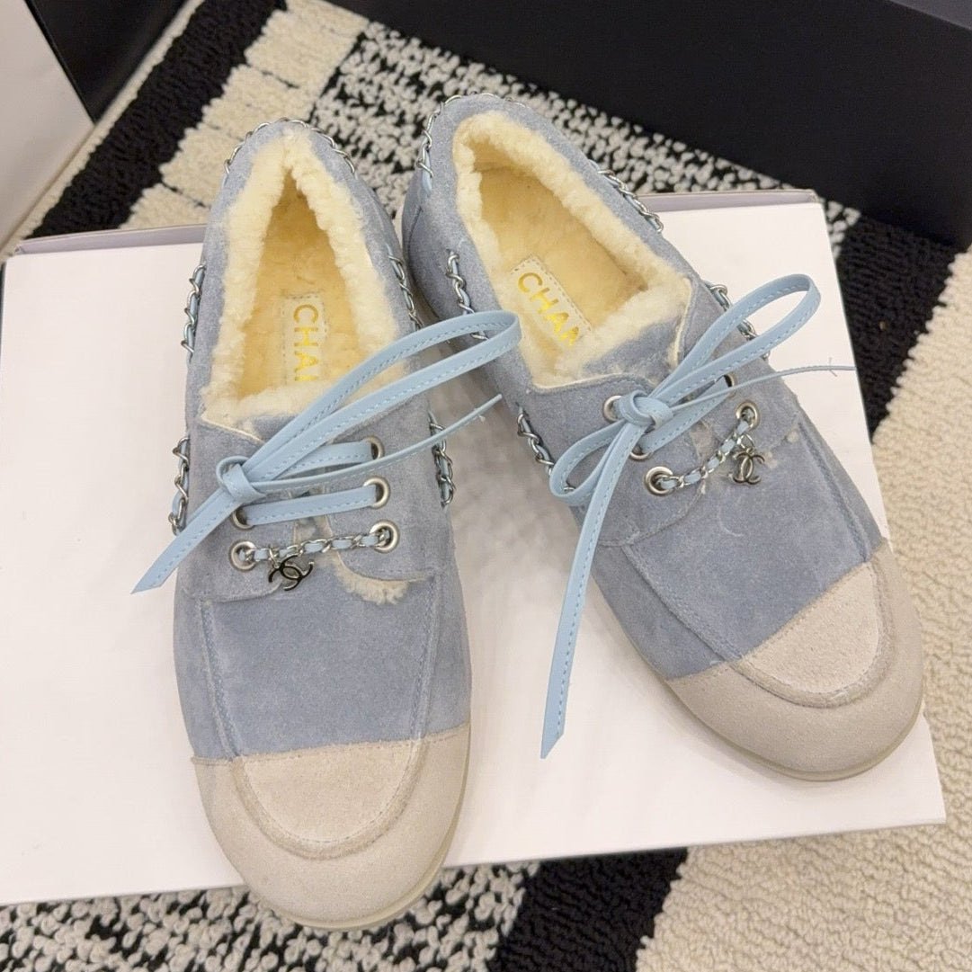 CC 26 Shearling Loafer Blue White Suede Wool 588711