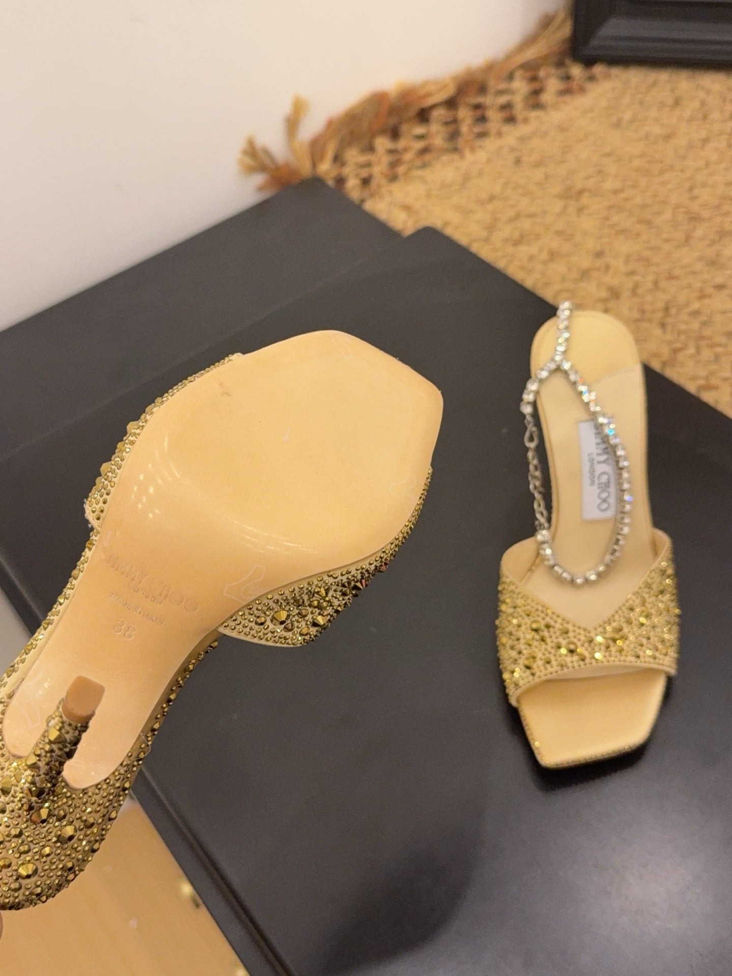 Jimmy 26s Platform Sandal 100 Gold Beige Leather Diamond 602330