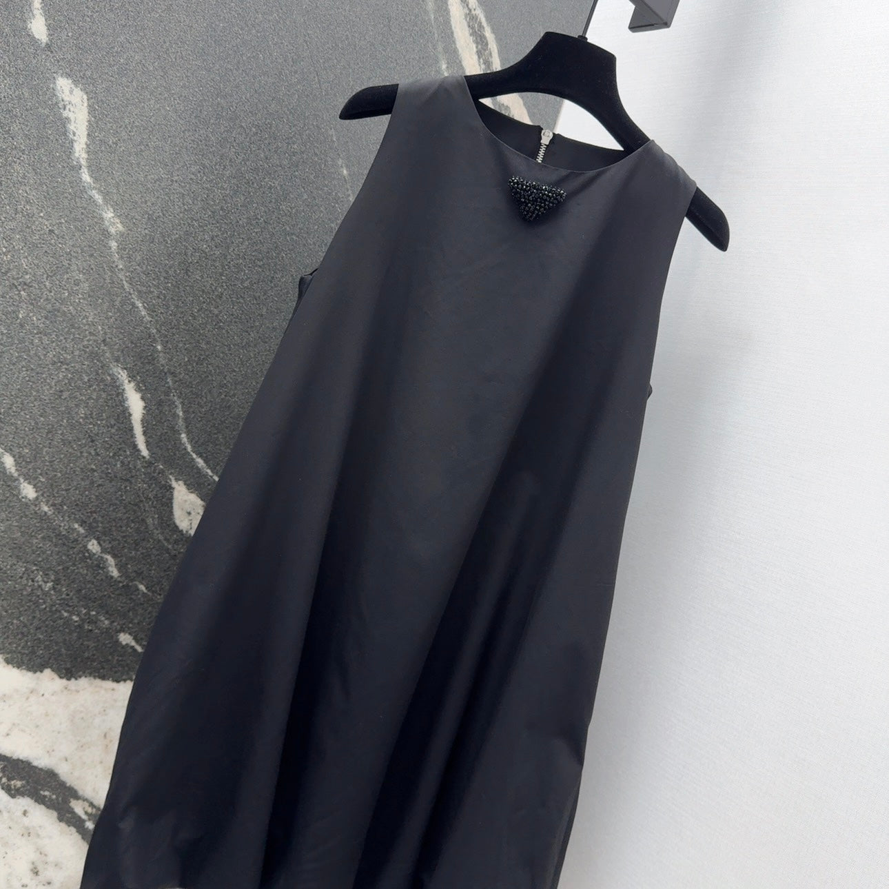 Prada 2025 Sleeveless Dress A-line Babydoll Black Polyester