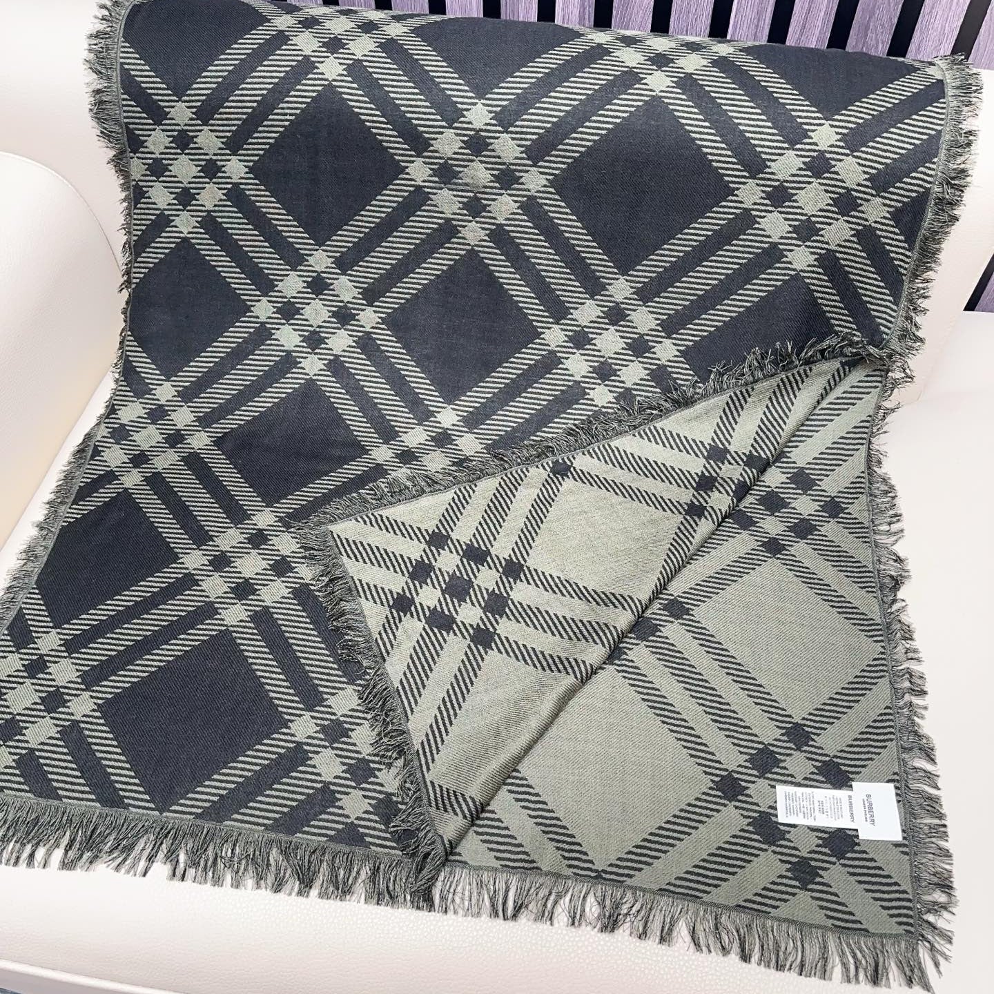 BBR Double-Sided Scarf 190CM Dark Green Black Cashmere 293315