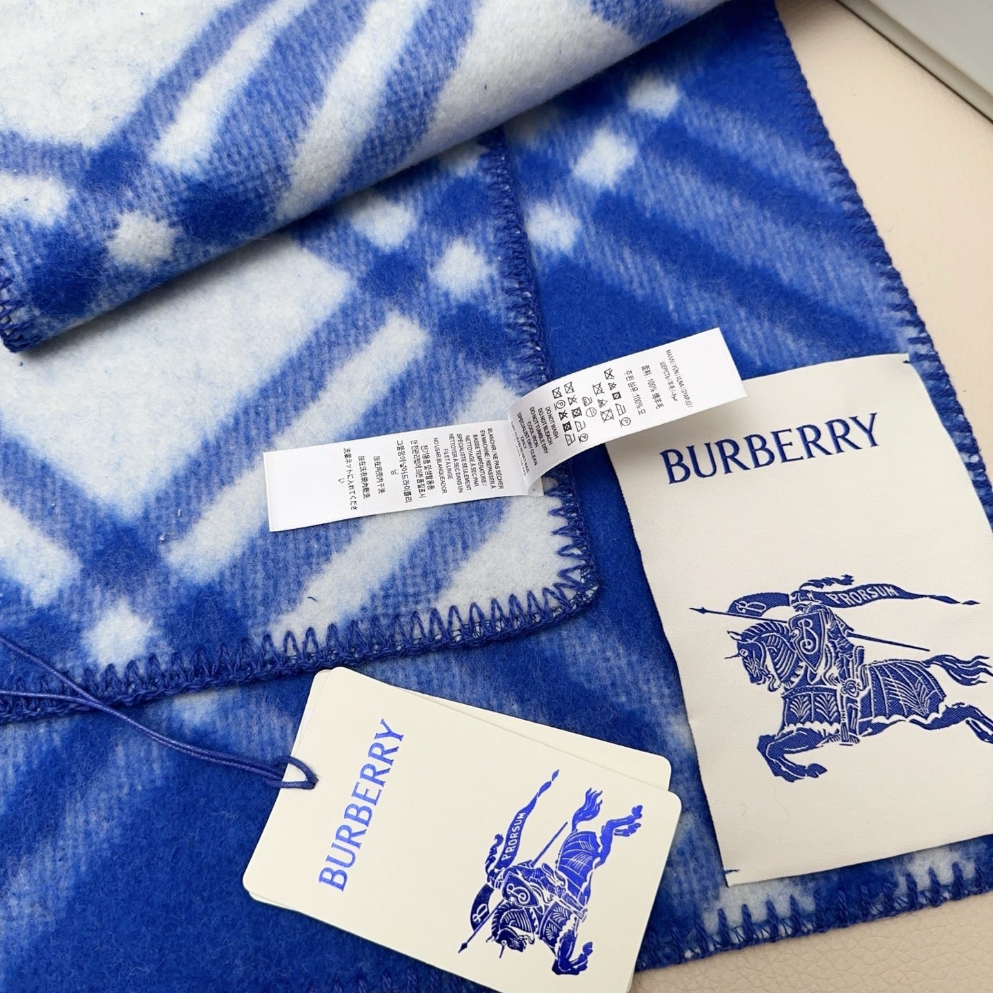 BBR Double-Sided Scarf 182CM Blue White Cashmere 293321