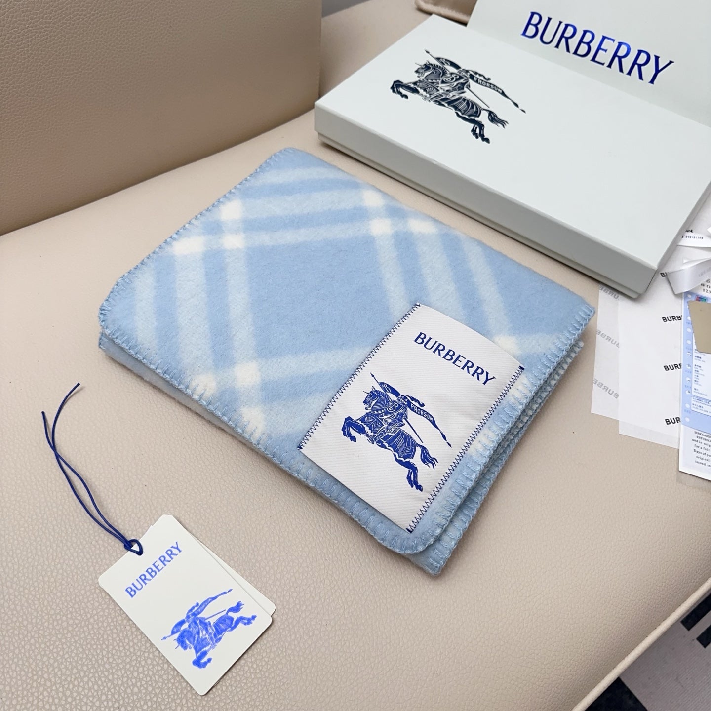 BBR Double-Sided Scarf 182CM Light Blue Cashmere 293322