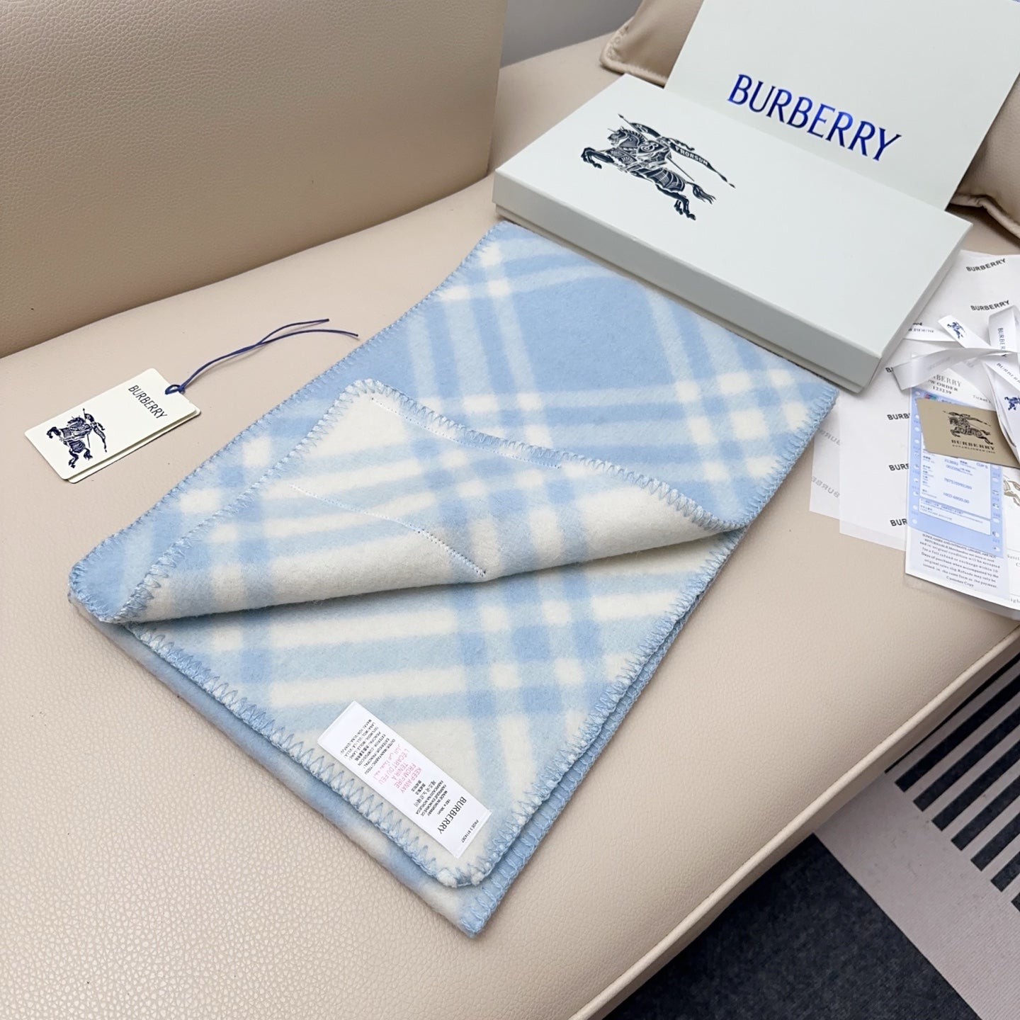 BBR Double-Sided Scarf 182CM Light Blue Cashmere 293322