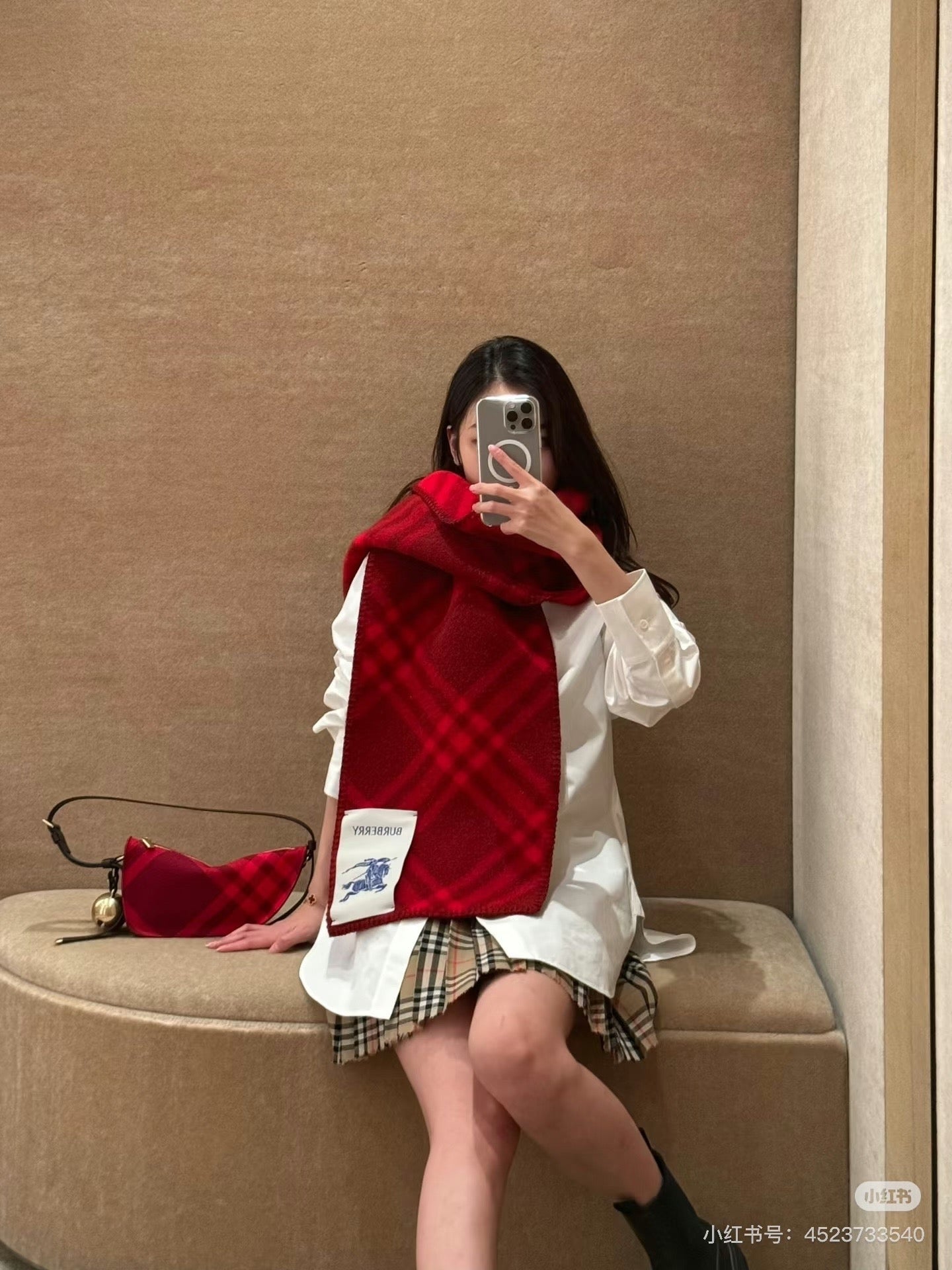 BBR Double-Sided Scarf 182CM Red Cashmere 293323