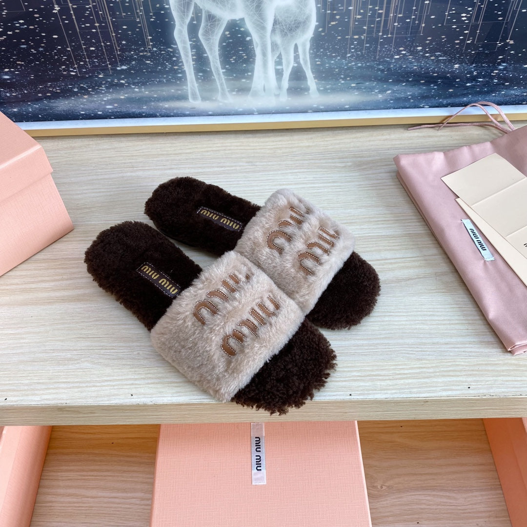 Miu Slipper Light Brown Wool