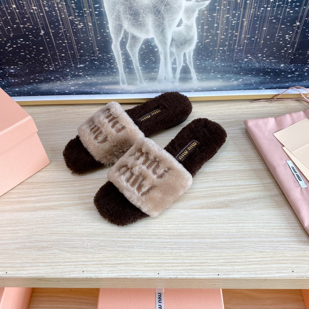 Miu Slipper Light Brown Wool