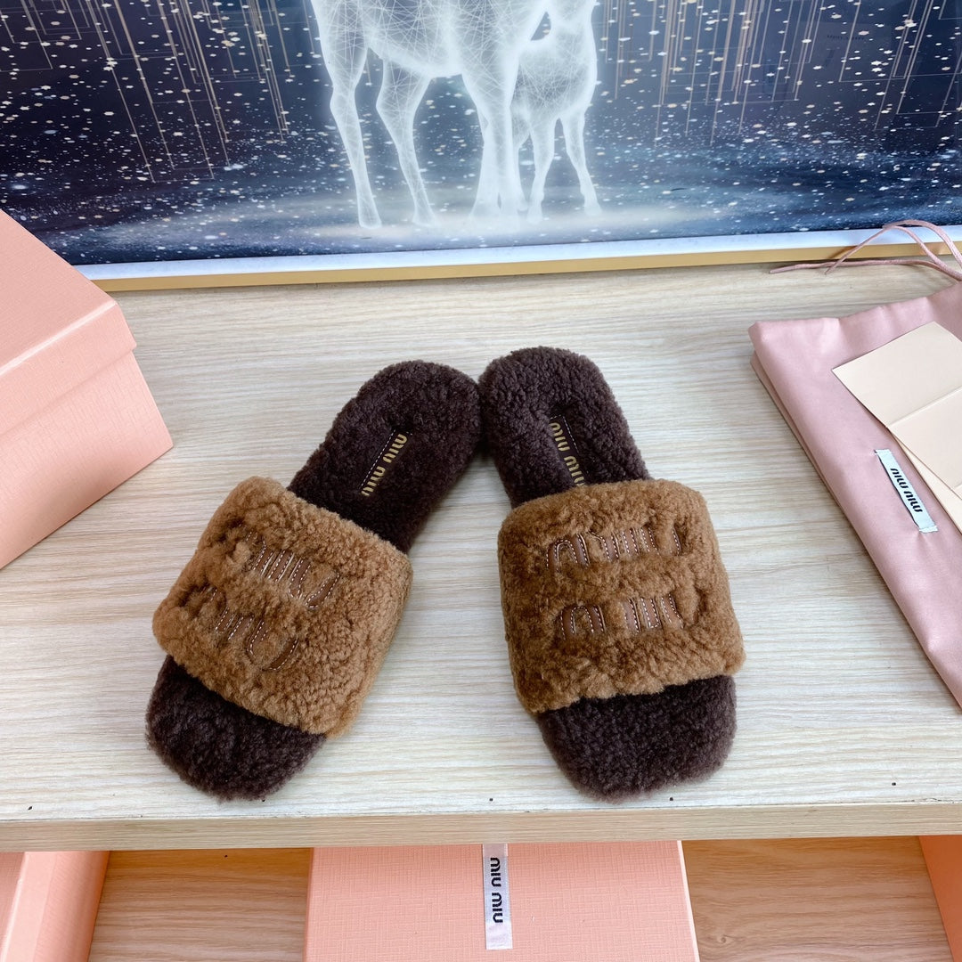 Miu Slippers Dark Brown Wool