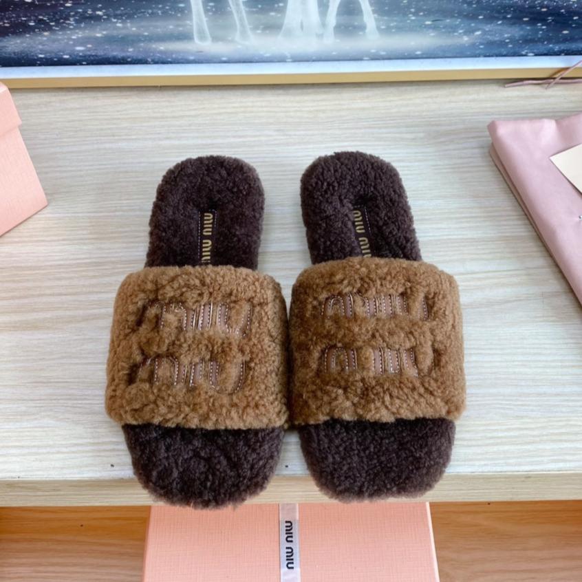 Miu Slippers Dark Brown Wool
