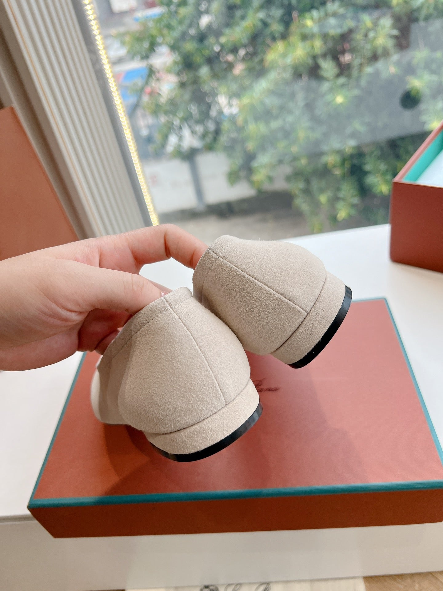 rebecca ballerina flat grey suede