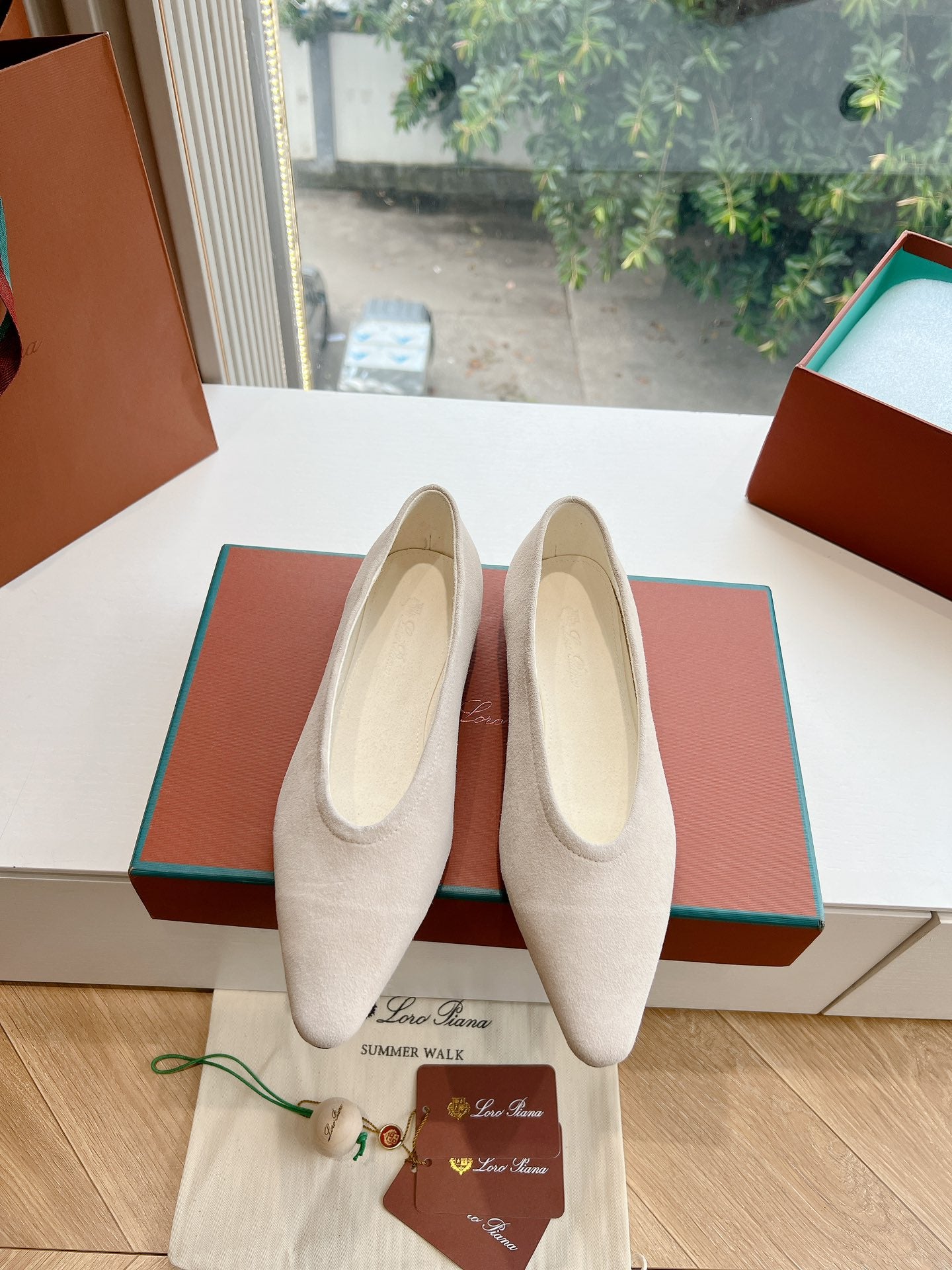 rebecca ballerina flat grey suede