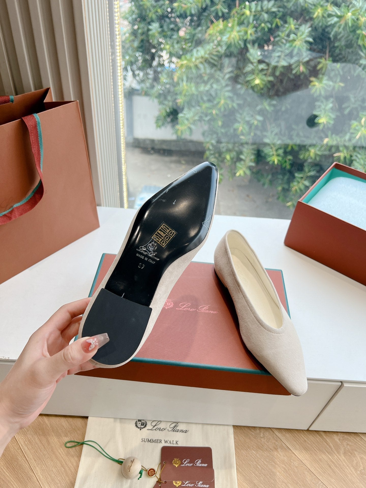 rebecca ballerina flat grey suede