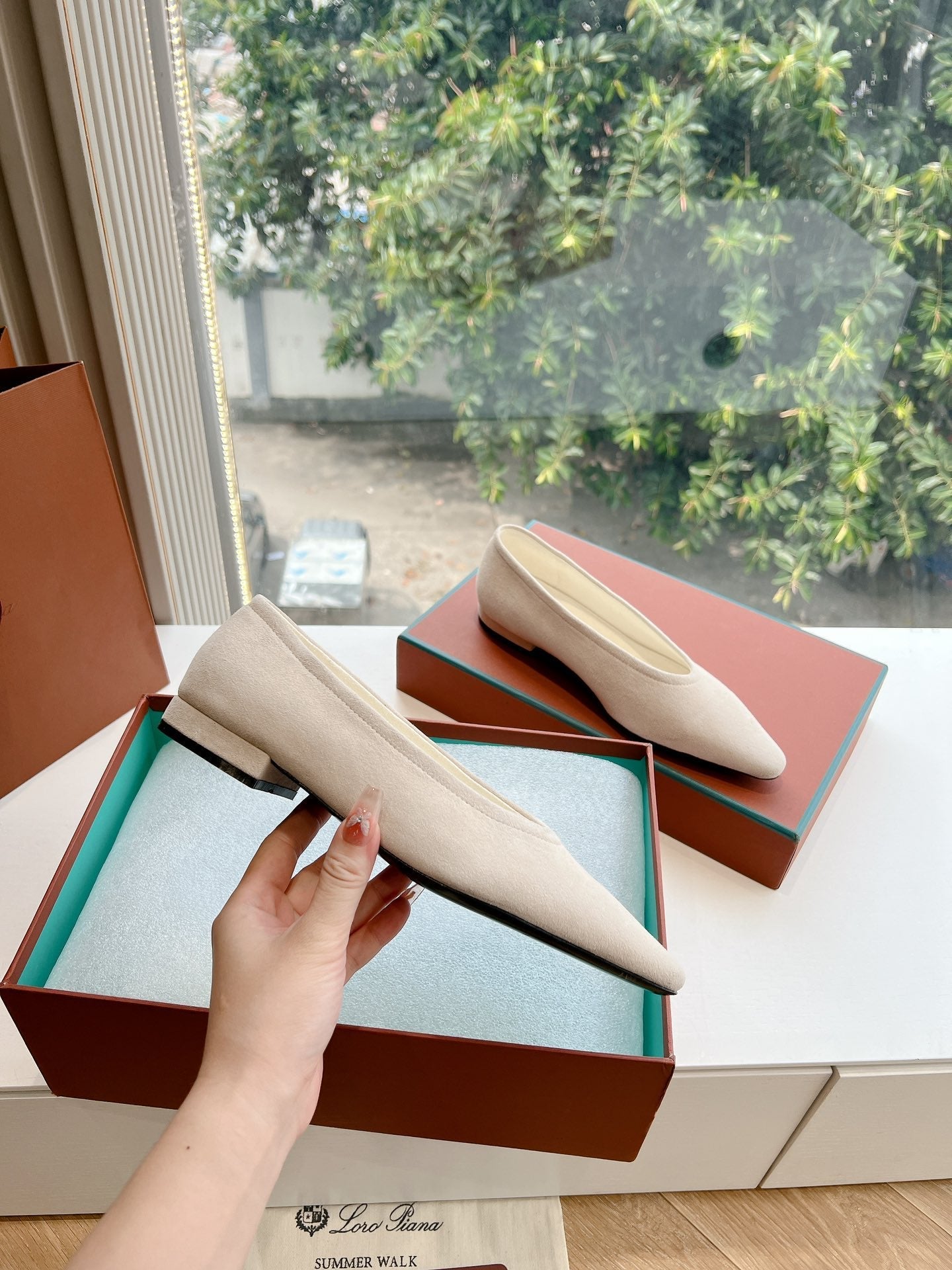 rebecca ballerina flat grey suede