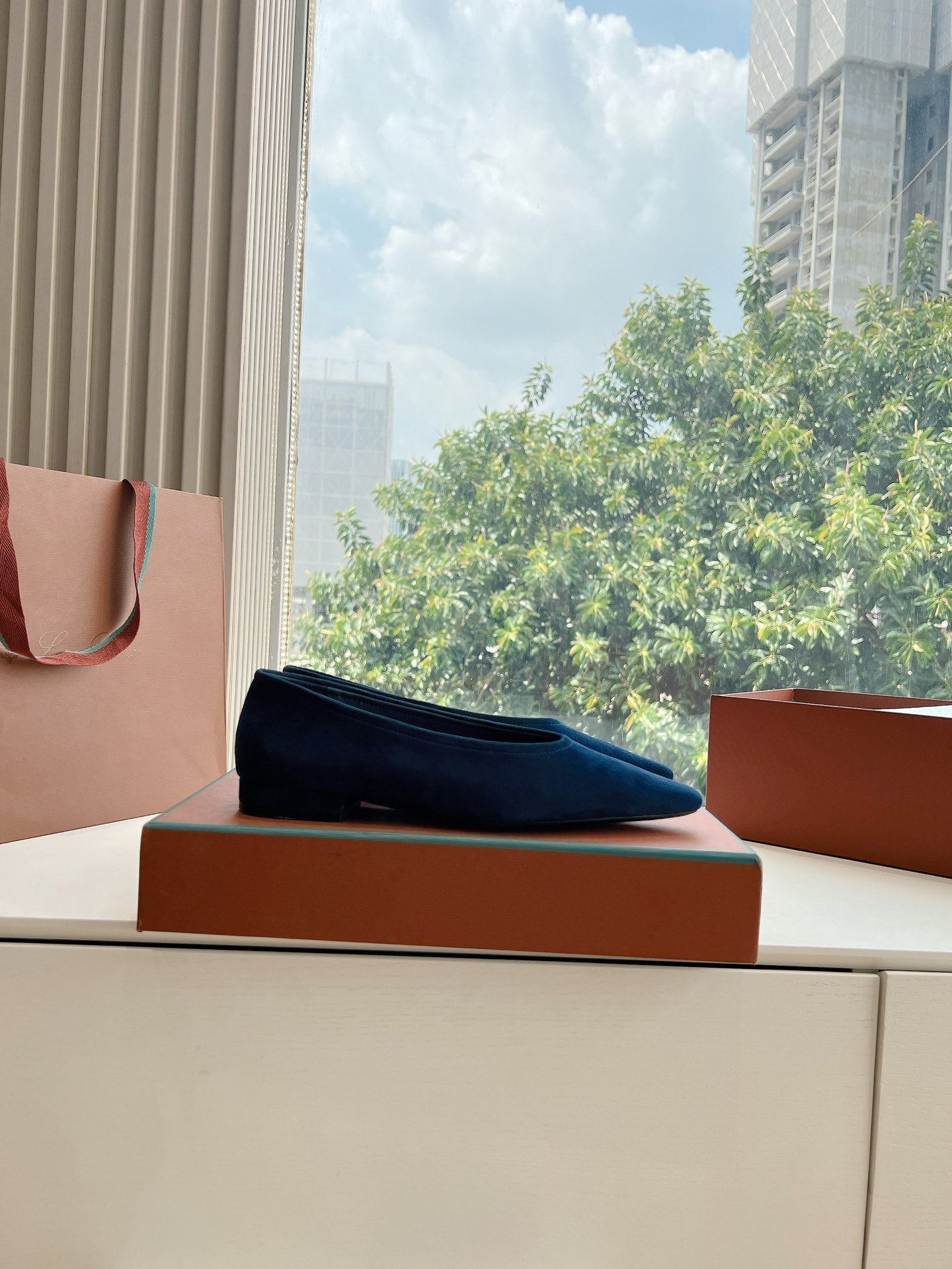 rebecca ballerina flat dark blue suede