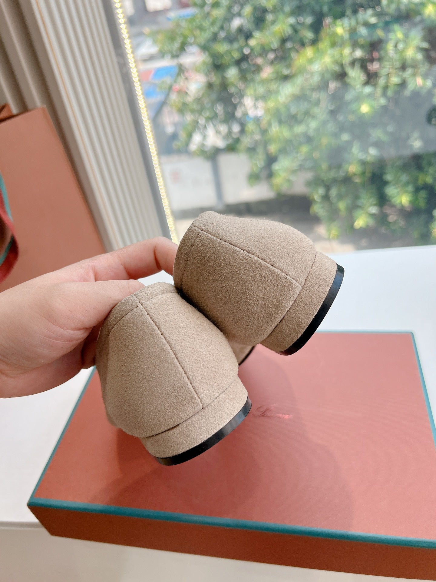 rebecca ballerina flat cream suede