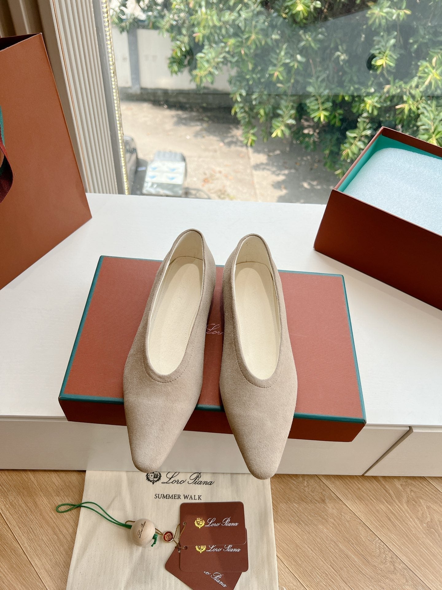 rebecca ballerina flat cream suede
