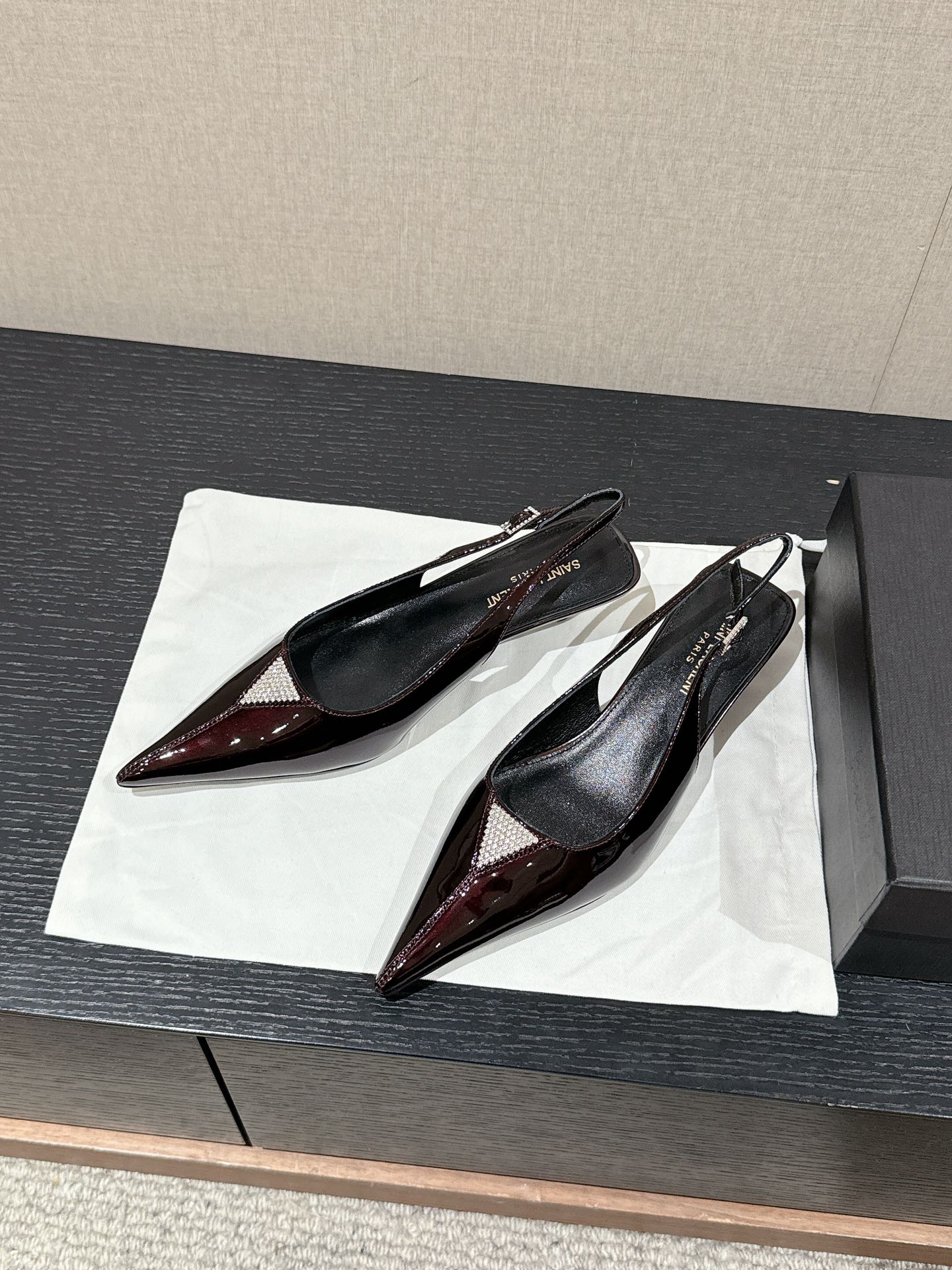 SL CHERISH CRYSTAL SLINGBACK WINE CALFSKIN