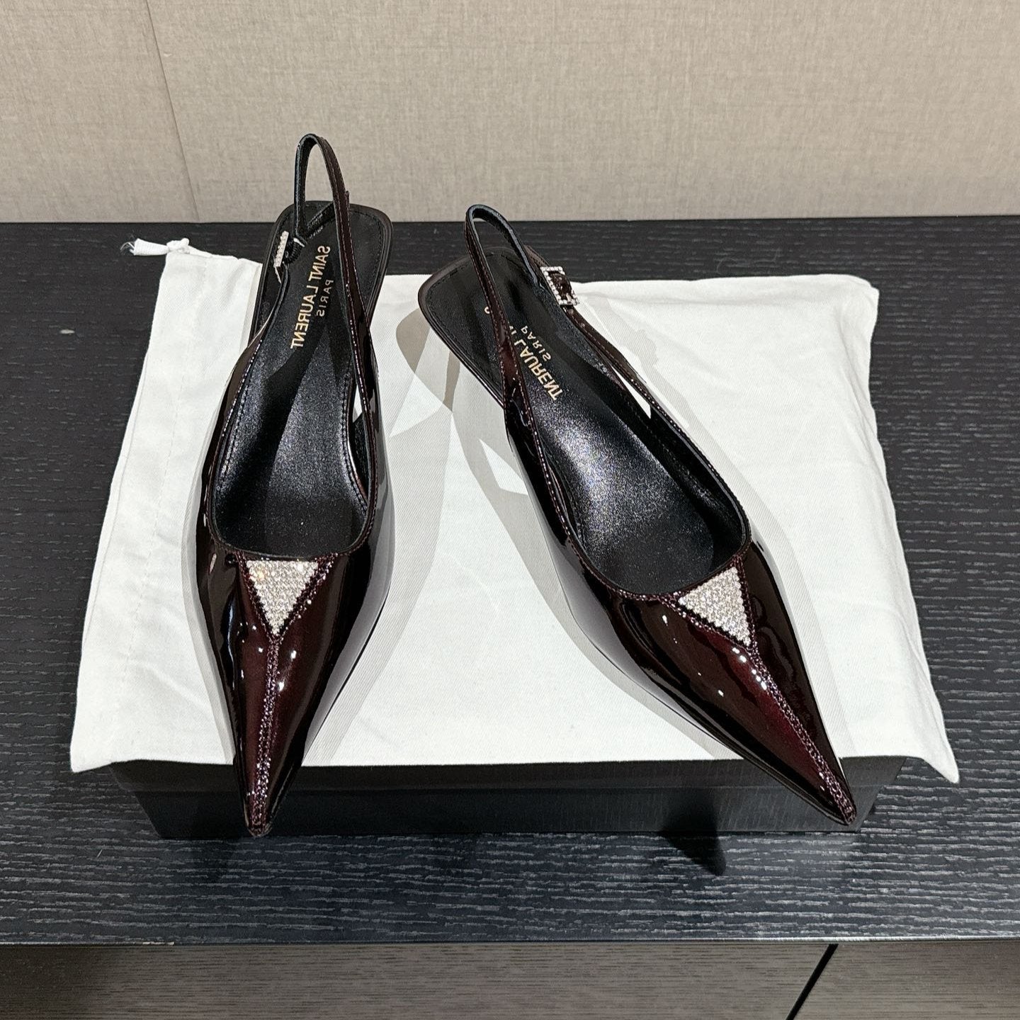 SL CHERISH CRYSTAL SLINGBACK WINE CALFSKIN