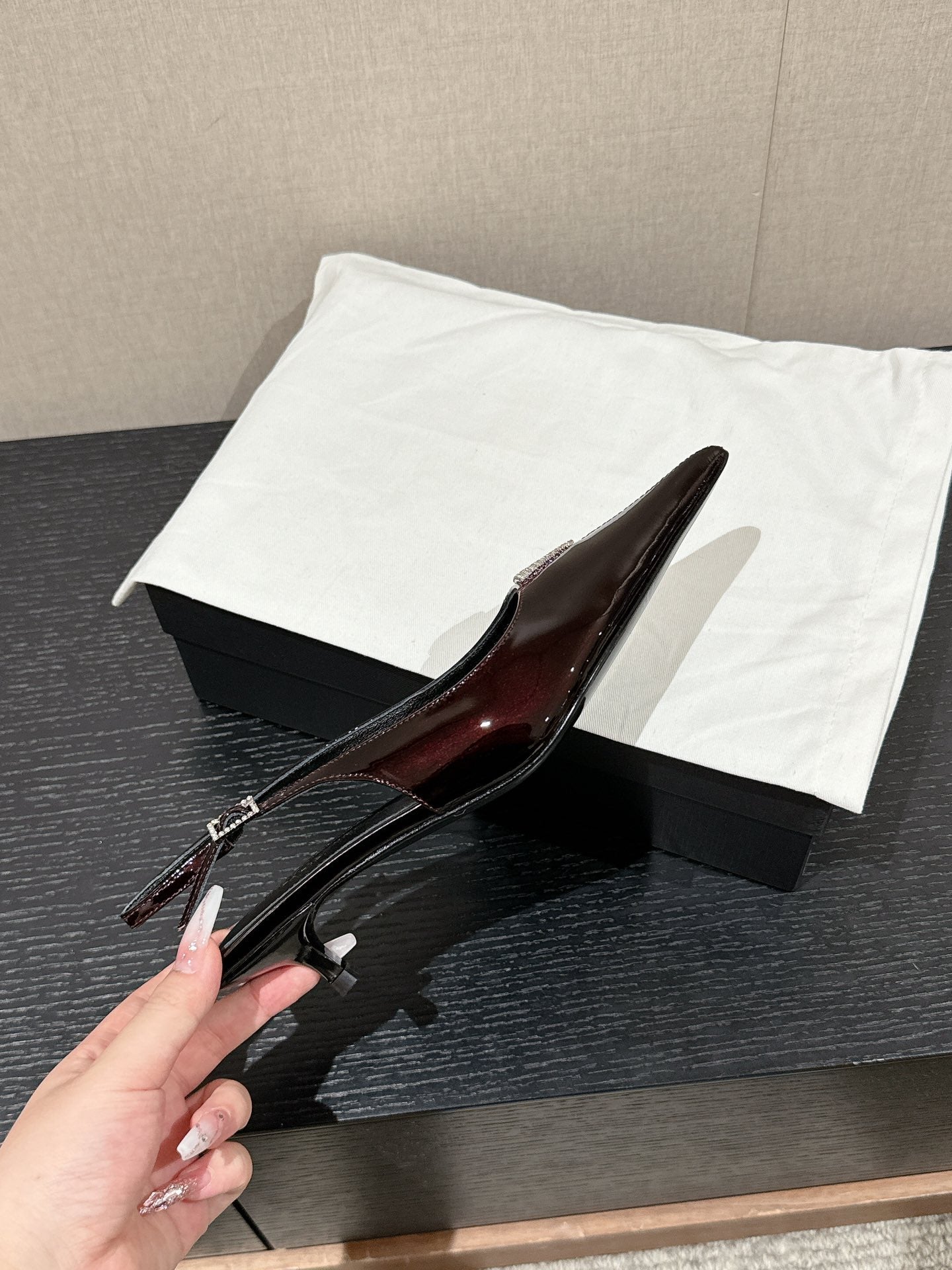 SL CHERISH CRYSTAL SLINGBACK WINE CALFSKIN