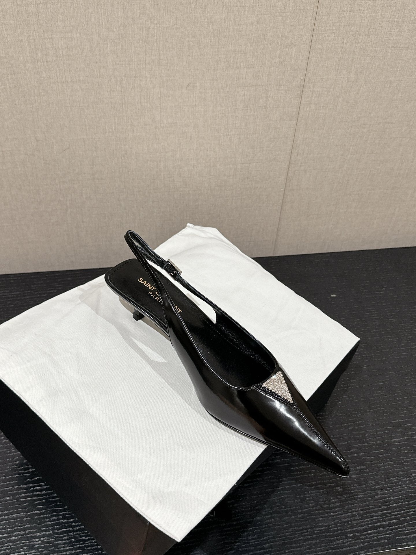 SL CHERISH CRYSTAL SLINGBACK BLACK CALFSKIN