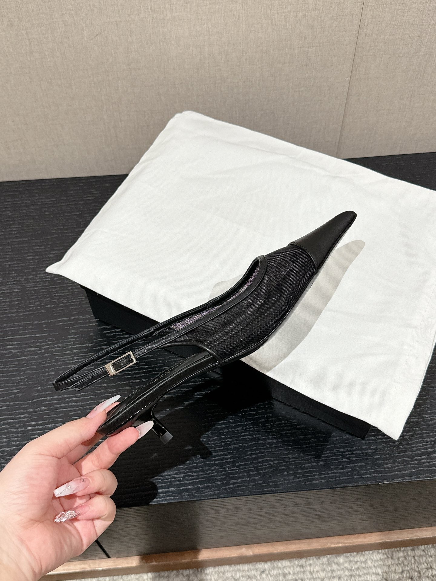 SL CHERISH SLINGBACK 45 BLACK MESH AND CALFSKIN