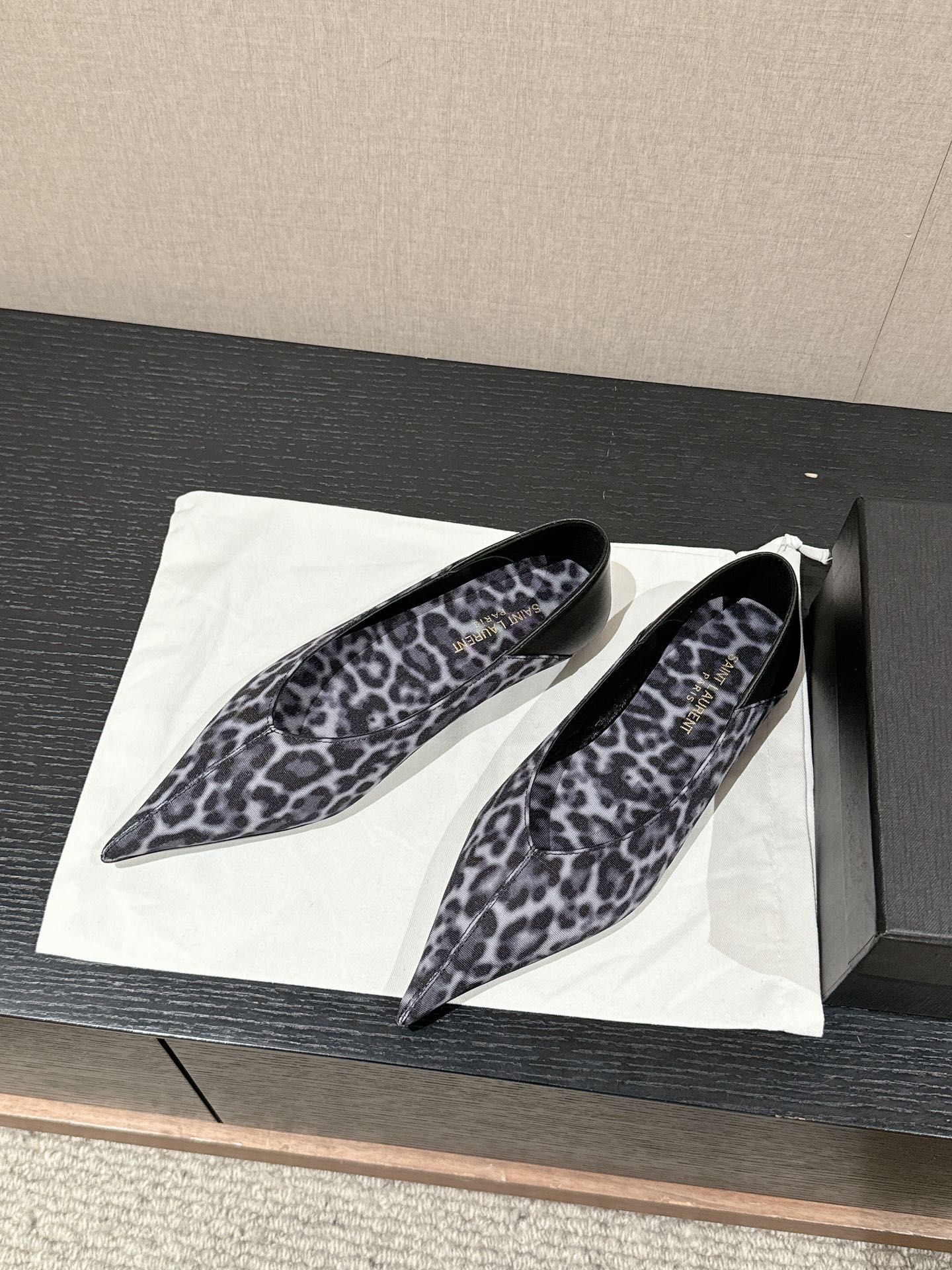 SL NOUR LEOPARD POINTED TOE BALLET BLACK CANVAS
