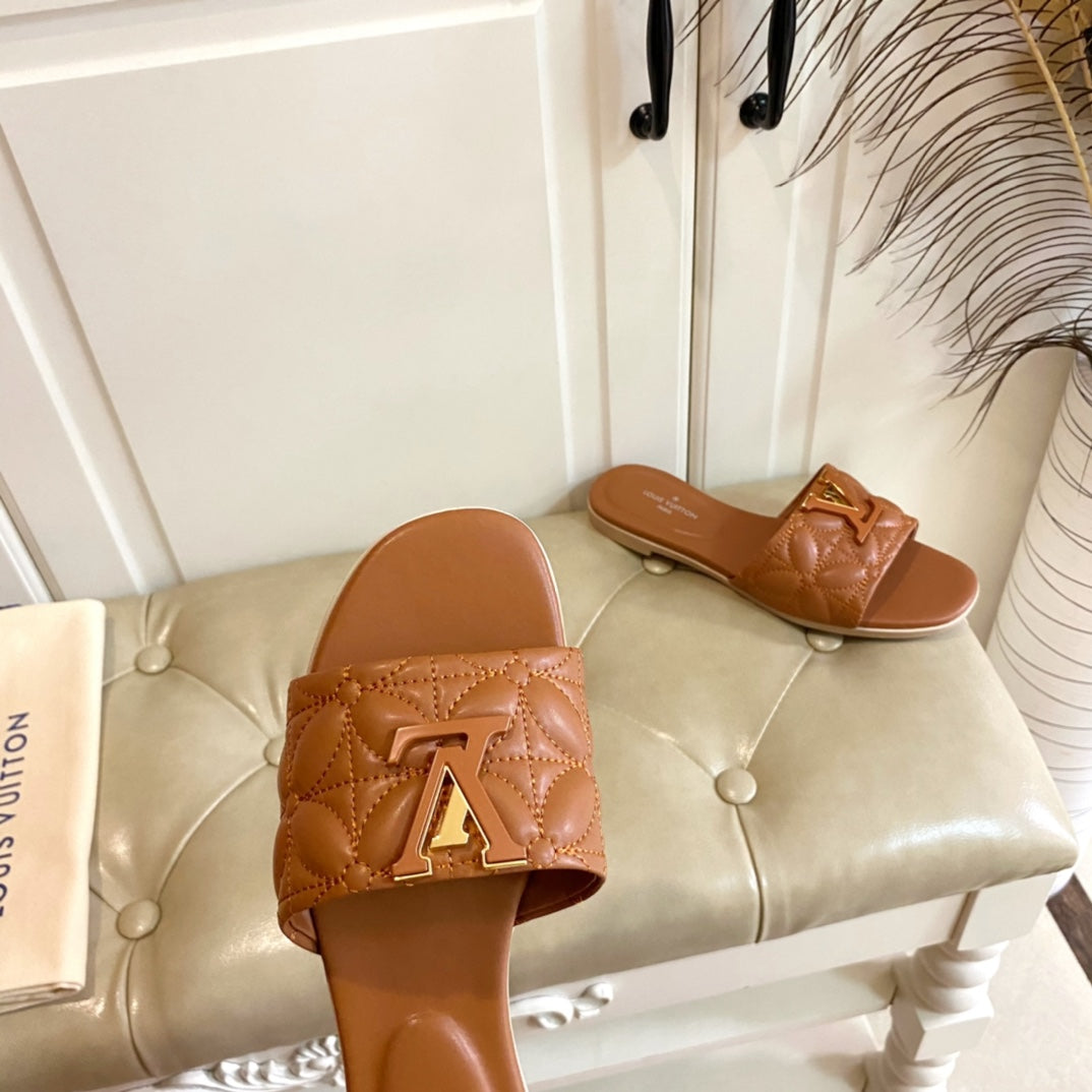 LV Neo Revival Flat Mule Brown Yellow Lambskin
