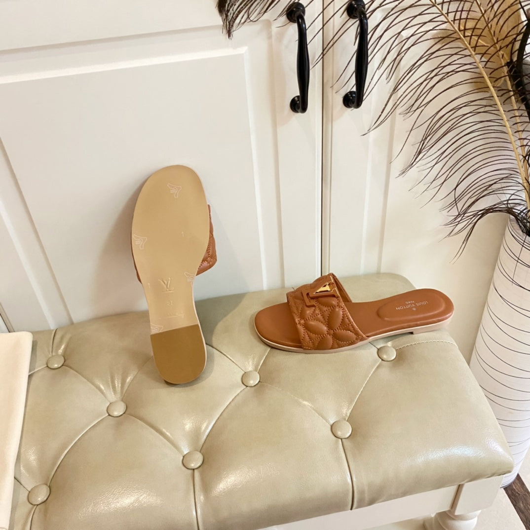 LV Neo Revival Flat Mule Brown Yellow Lambskin