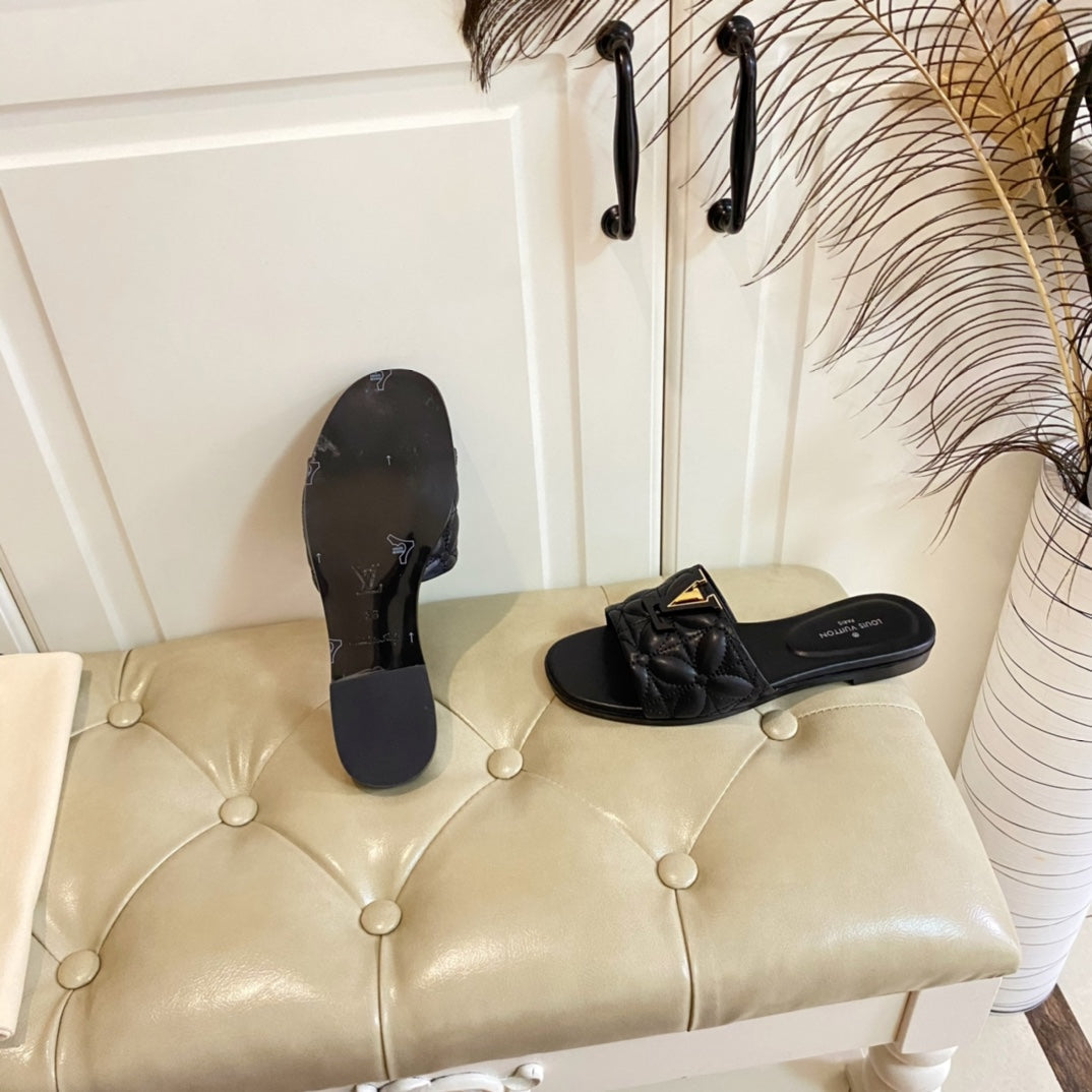 LV Neo Revival Flat Mule Black Lambskin