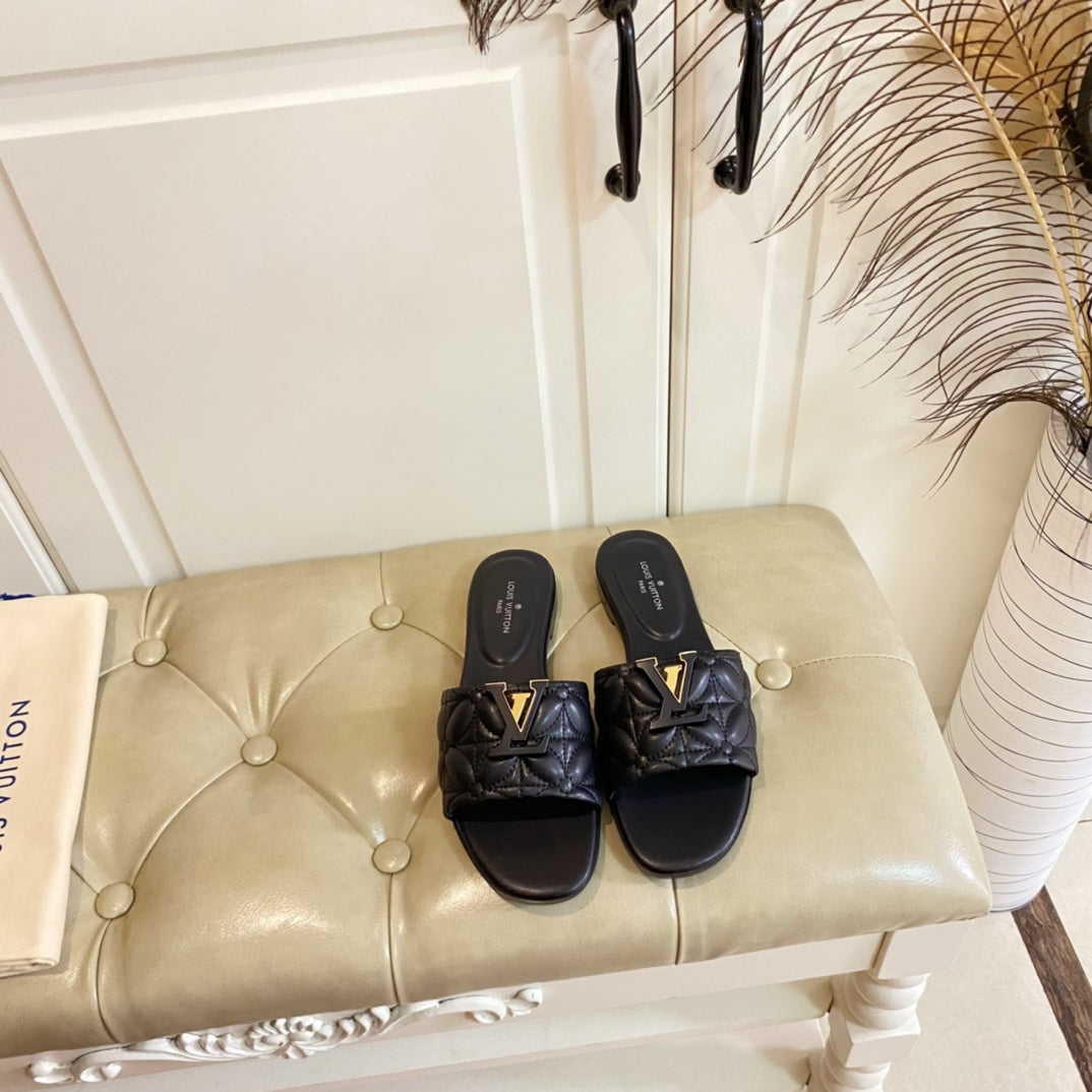 LV Neo Revival Flat Mule Black Lambskin