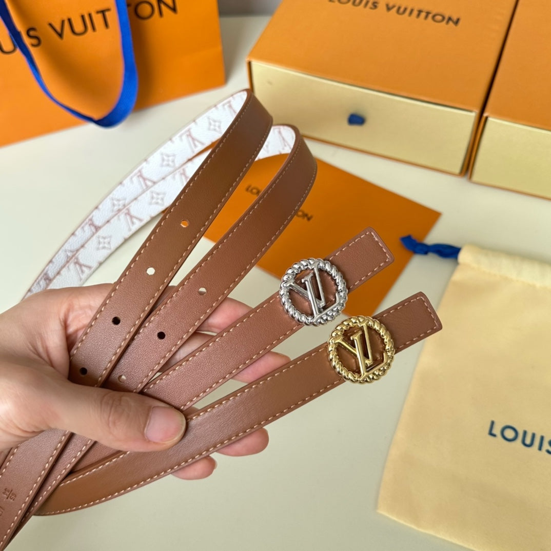 LV Circle Nautical 20mm Reversible Square End Tip Belt Gold Buckle Tan White lambskin